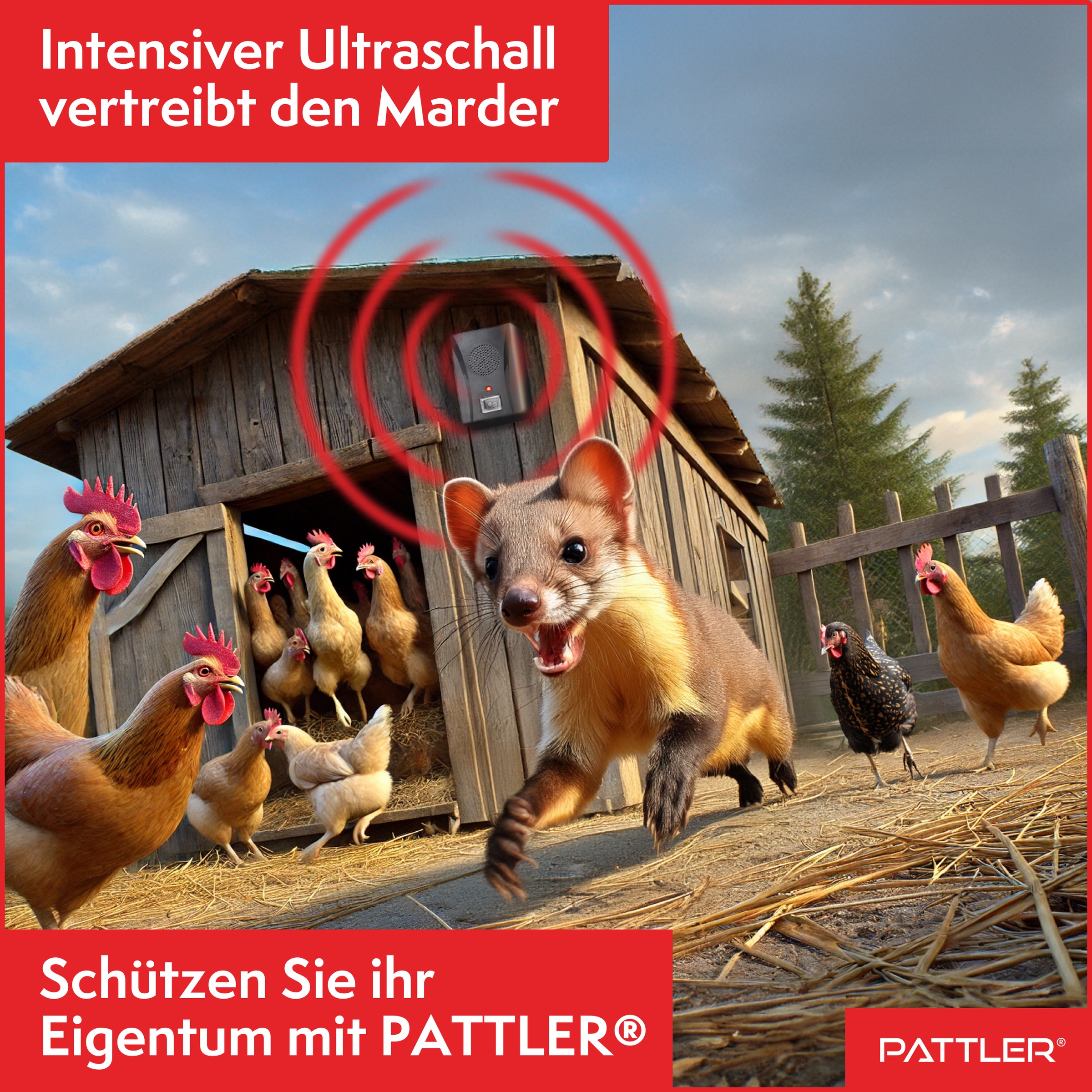 Pattler Ultraschall-Tierabwehr »Marderabwehr an Fahrzeug, Carport oder Stellplatz« 1 Gerät für ca. 40 m²