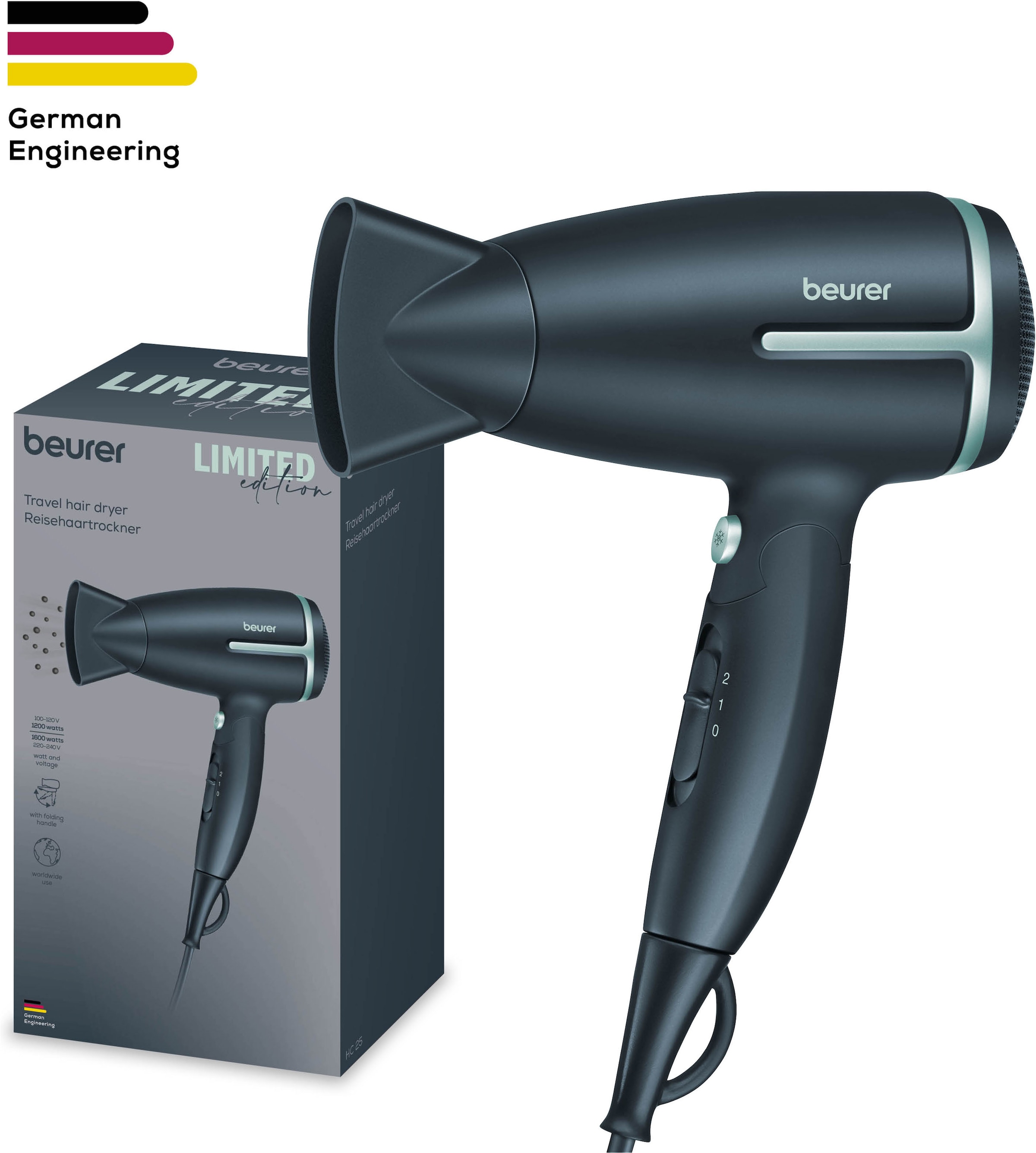 BEURER Reisehaartrockner »HC 25 Limited Edition 2026 mit Kaltluftstufe« 1.600 W Mit manuelle Spannungsumschaltung, zur weltweiten Nutzung geeignet