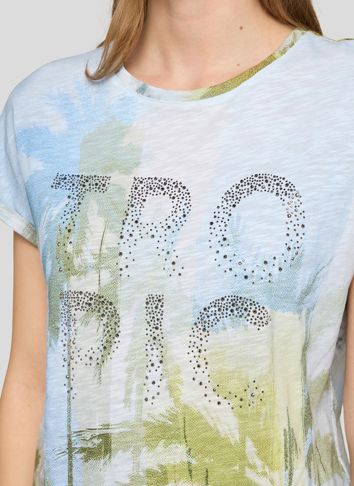 Rabe Kurzarmshirt mit floralem Motiv und Glitzersteinen