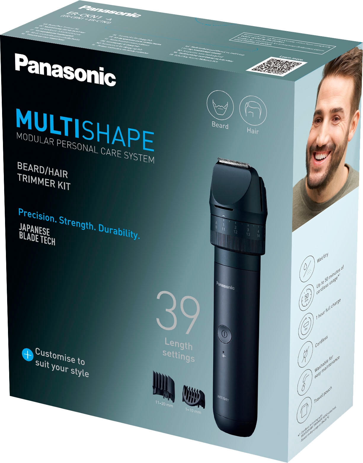 Panasonic Haar- Kit »Multishape mit Haare Garantie Bart Aufsätze 3 2 Starter & Jahren Bartschneider XXL ER-CKN1-A301«, (NiMH-Akku) und