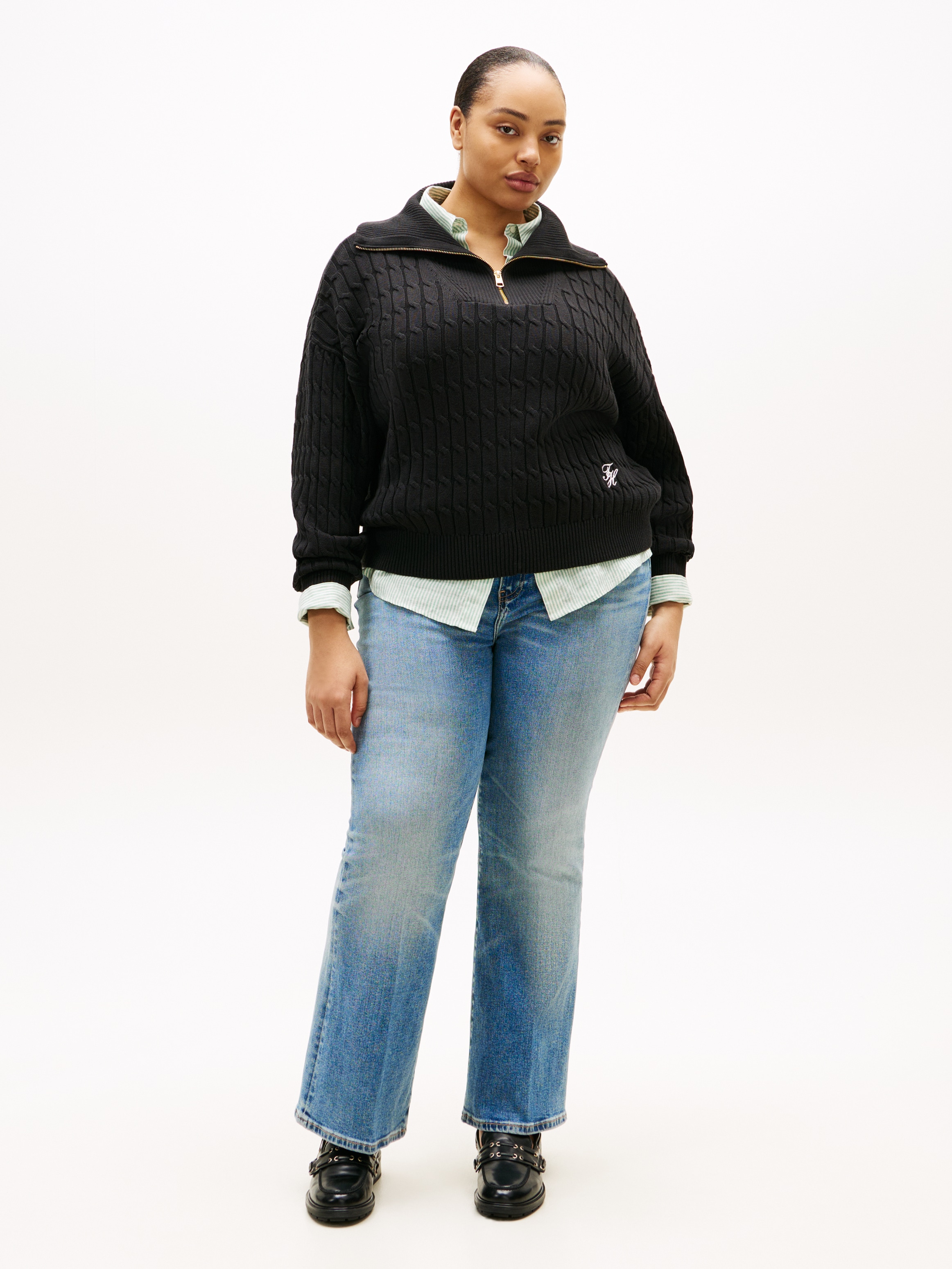 Tommy Hilfiger Curve Troyer »CRV CO CABLE MID GG 1/2 ZIP SWT« in großen Größen, mit Zopfmuster