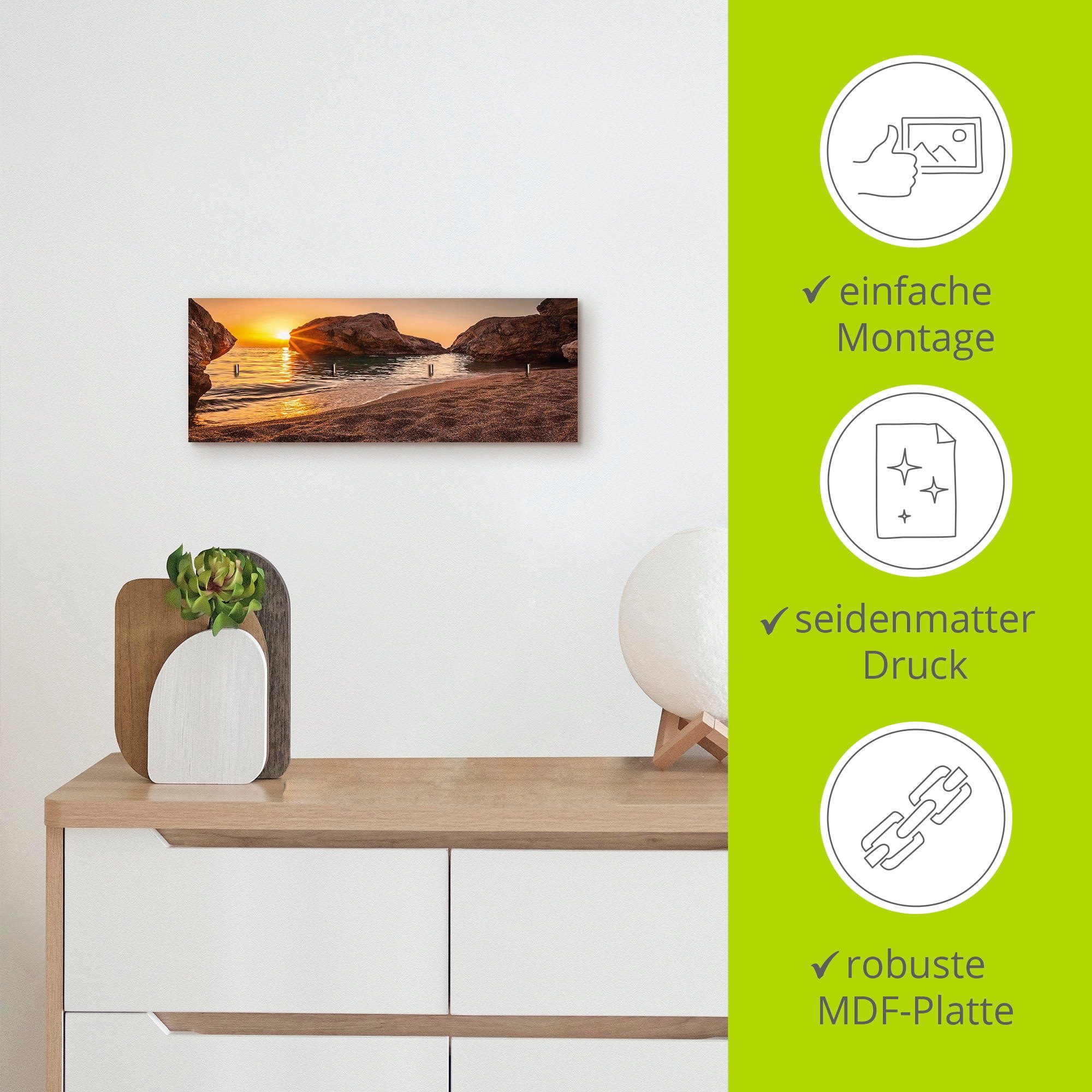 Artland Hakenleiste »Sonnenuntergang und Strand«, MDF