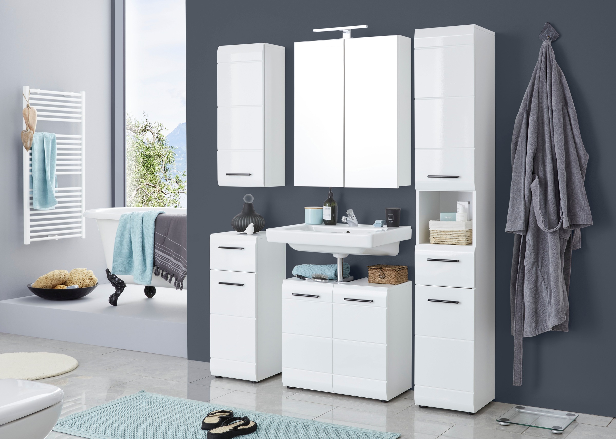 welltime Hängeschrank »Sovana« Badezimmerschrank mit 2 Fächern in Weiß - (B/T/H) 30/24/77 cm