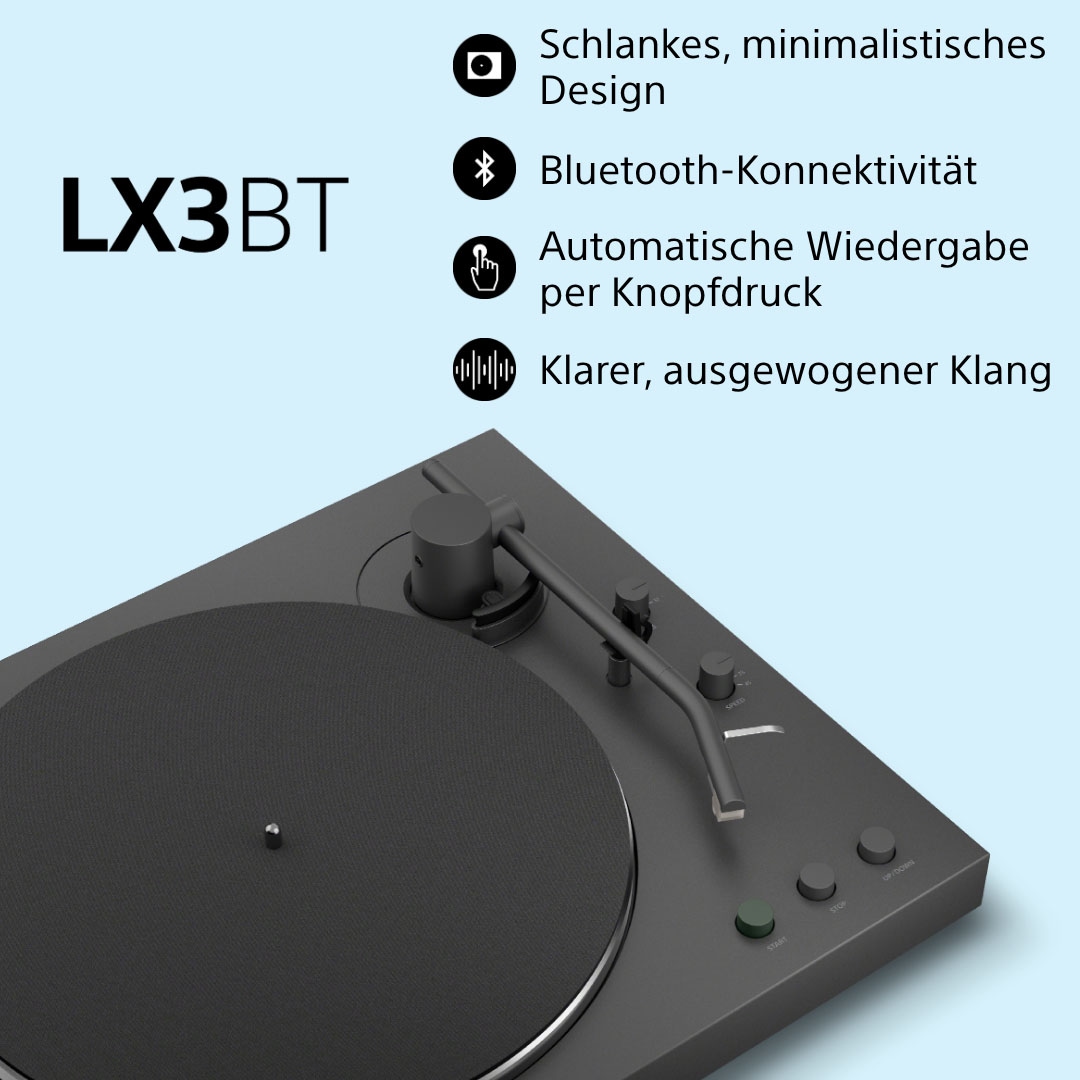 Sony Plattenspieler »PS-LX3BT + SRS-XB100« Vollautomatik, Hi Res Wi, Riemenantrieb, Phono Vorv., Staubschutzhaube