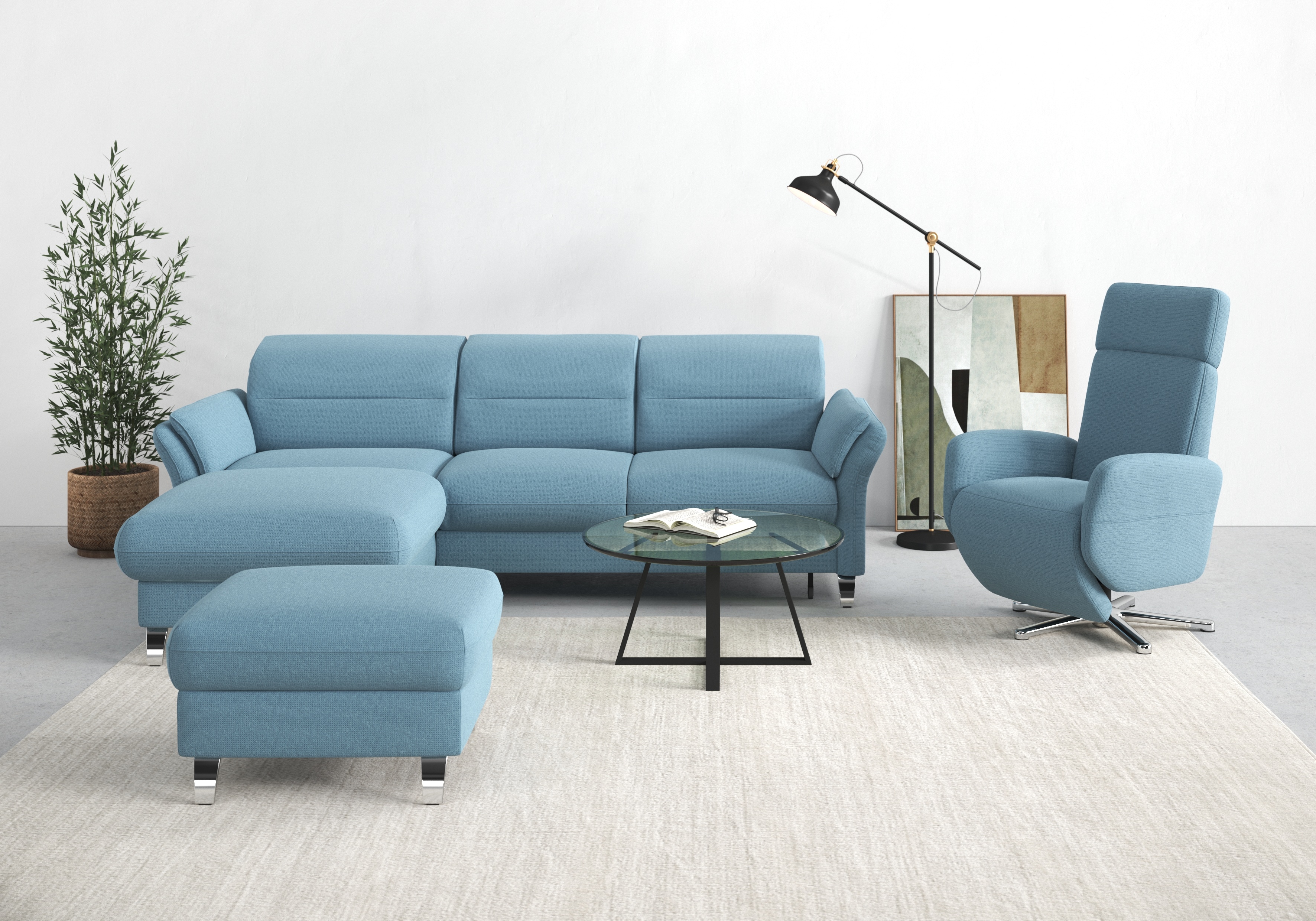 sit&more Ecksofa "Grenoble L-Form mit Federkern" wahlweise mit Schlaffunktion, Bettkasten, Arm- und Kopfteilverstellung