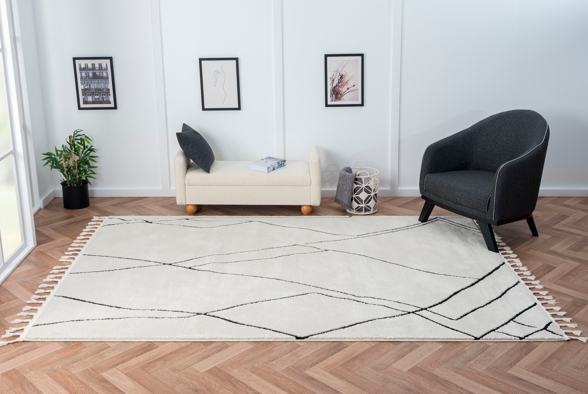 Myflair Möbel & Accessoires Hochflor-Teppich »Moroccan Drawline Lagerräumung«, rechteckig, 24 mm Höhe, modern, marokkanisches Design, flauschig weich durch Hochflor