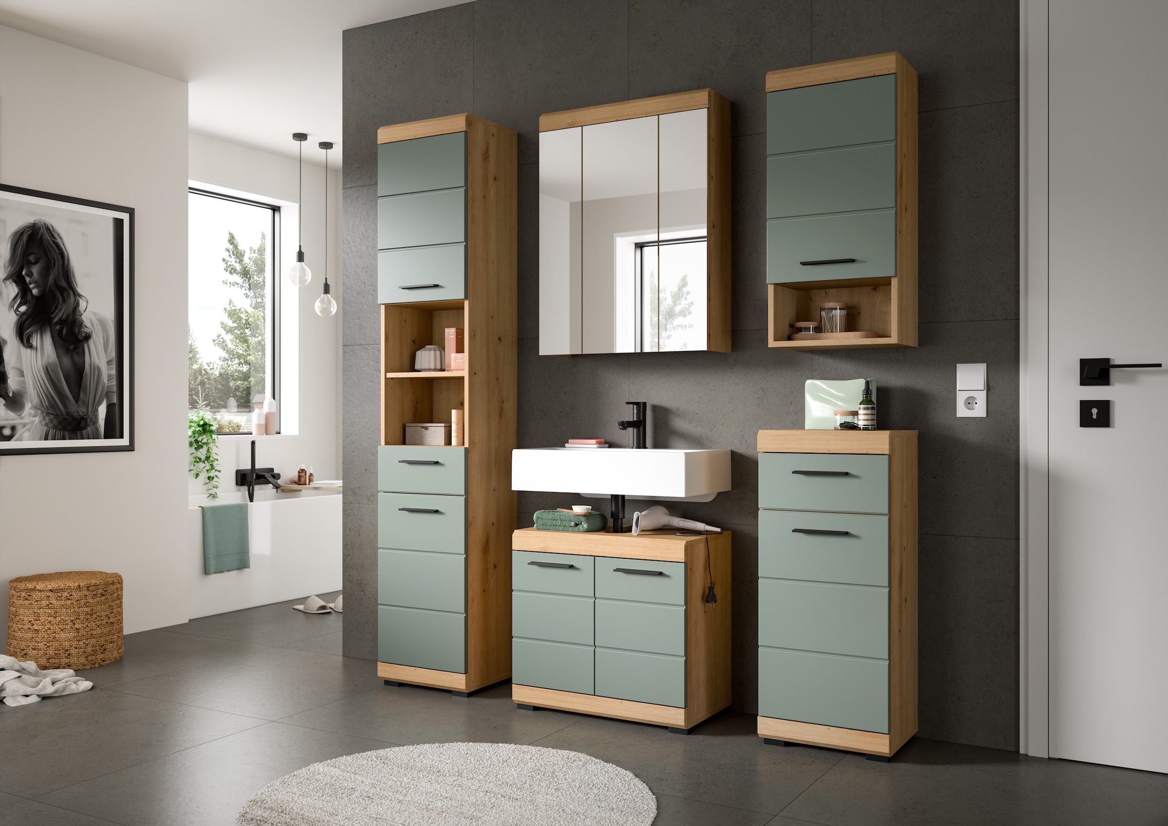 INOSIGN Badmöbel-Set »Siena, 4 teilig, bestehend aus:«, (Set), Waschbeckenunterschrank, Spiegelschrank, Unterschrank, Hängeschrank