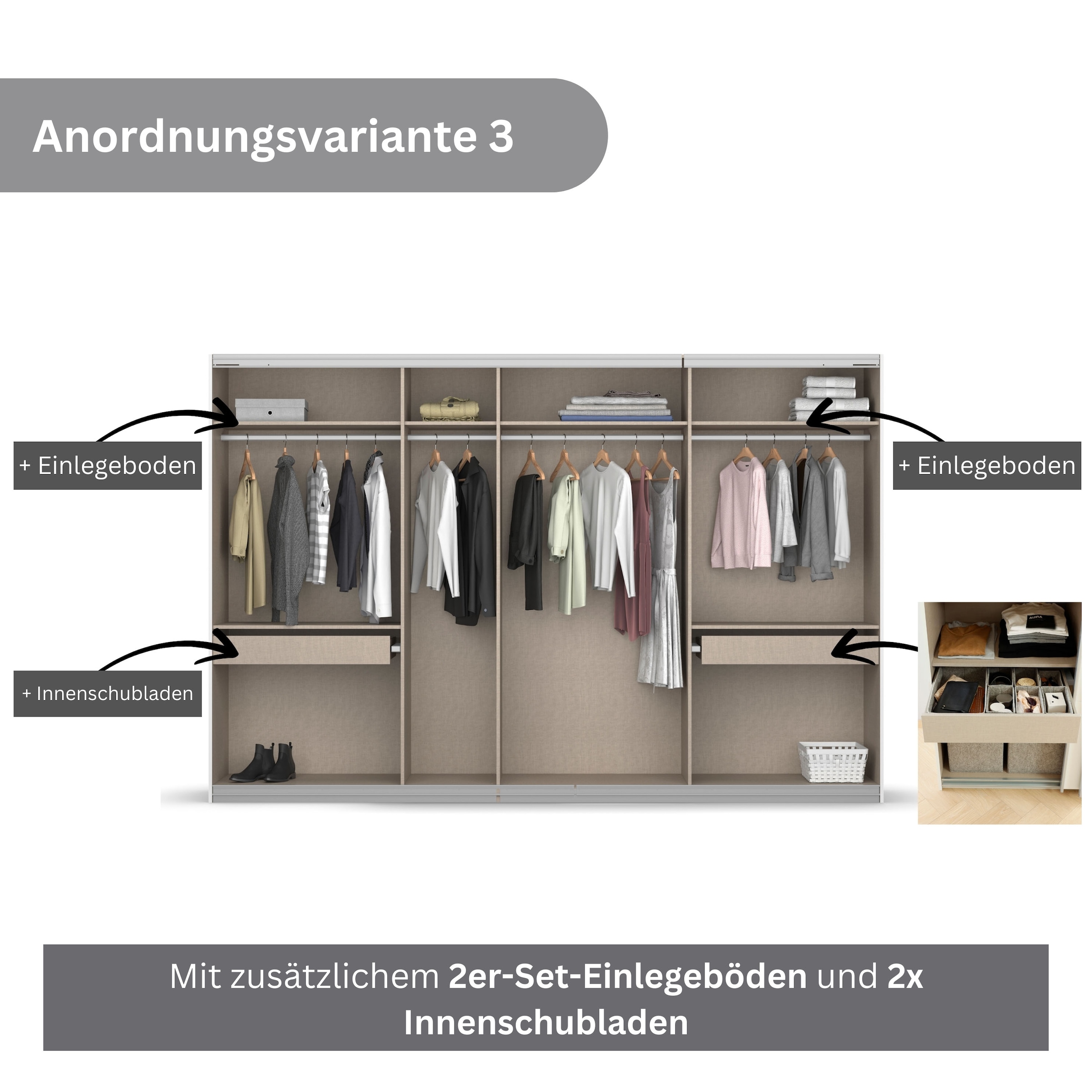 rauch Schwebetürenschrank Koluna, mit Spiegel, inkl. 2 Innenschubladen sowie extra Böden