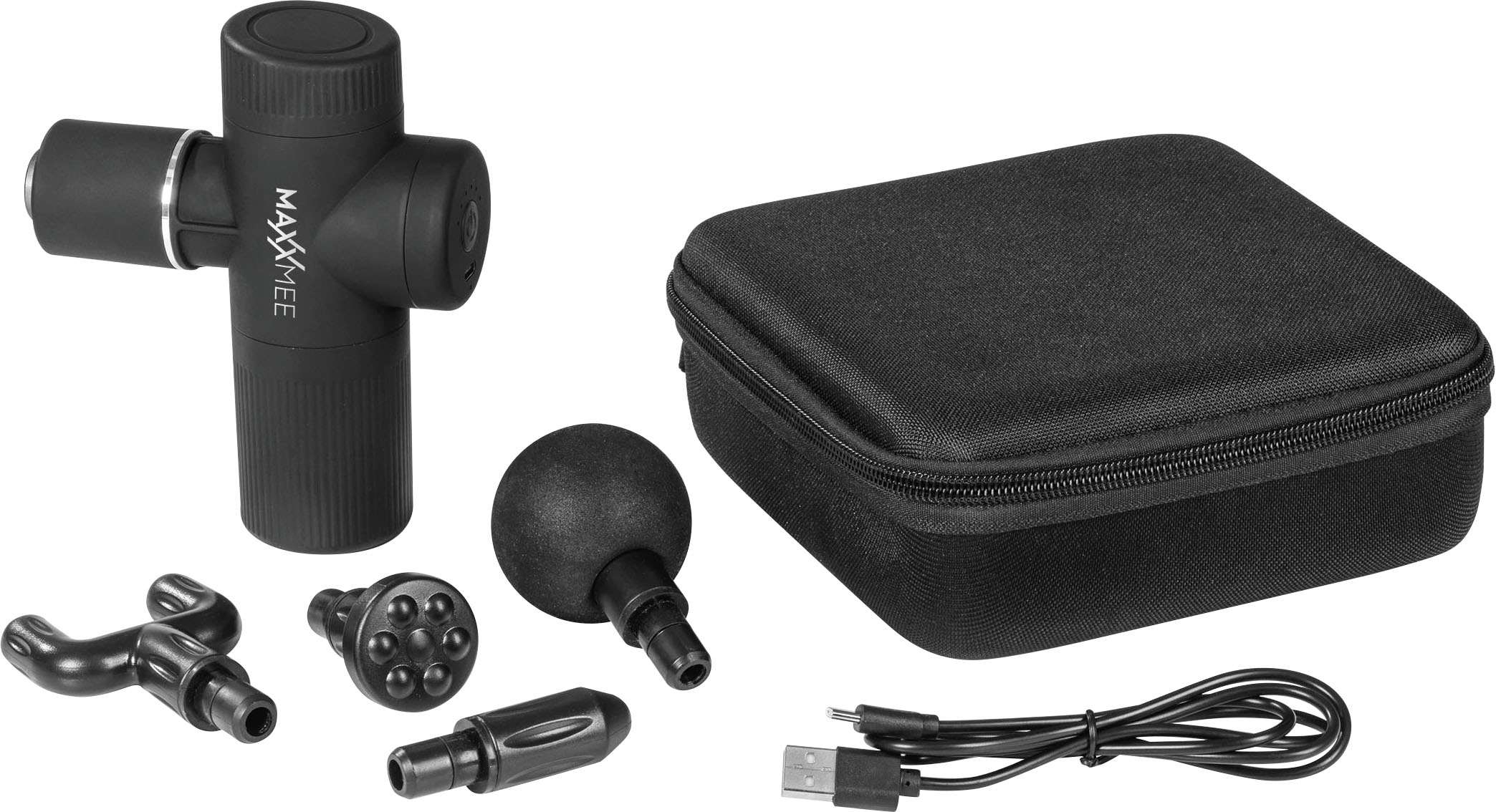 MAXXMEE Massagepistole »Mini-Massage Gun Pro 11,1V«, (Set, 7 tlg., 1* Haupteil, 4* Aufsätze, 1*USB Kabel, 1* Aufbewahrungstasche)