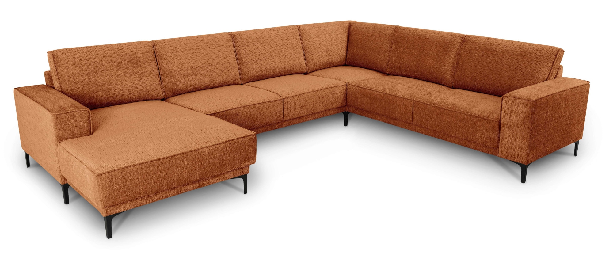 Places of Style Wohnlandschaft »XXL Sofa Oland, Struktur, Flachgewebe, Luxus-Microfaser, Boucle«, U-Form, 342 cm, Wellenunterfederung, Skandi-Design, Metallfüße