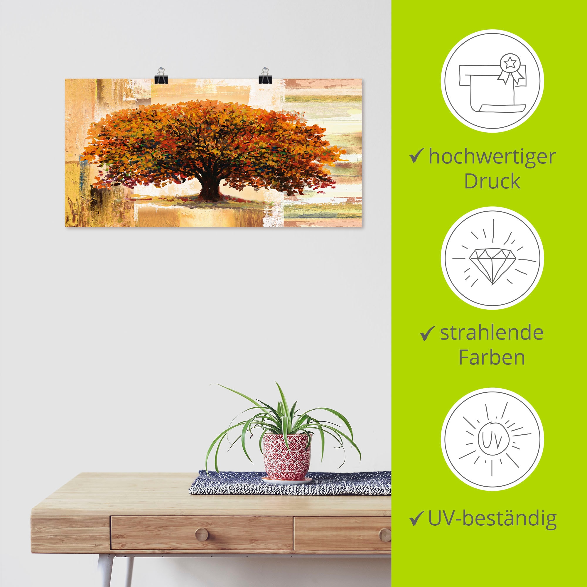 Artland Wandbild »Herbstbaum auf abstraktem Hintergrund« Bäume 1 Stk. tlg. als Leinwandbild, Poster in verschied. Größen
