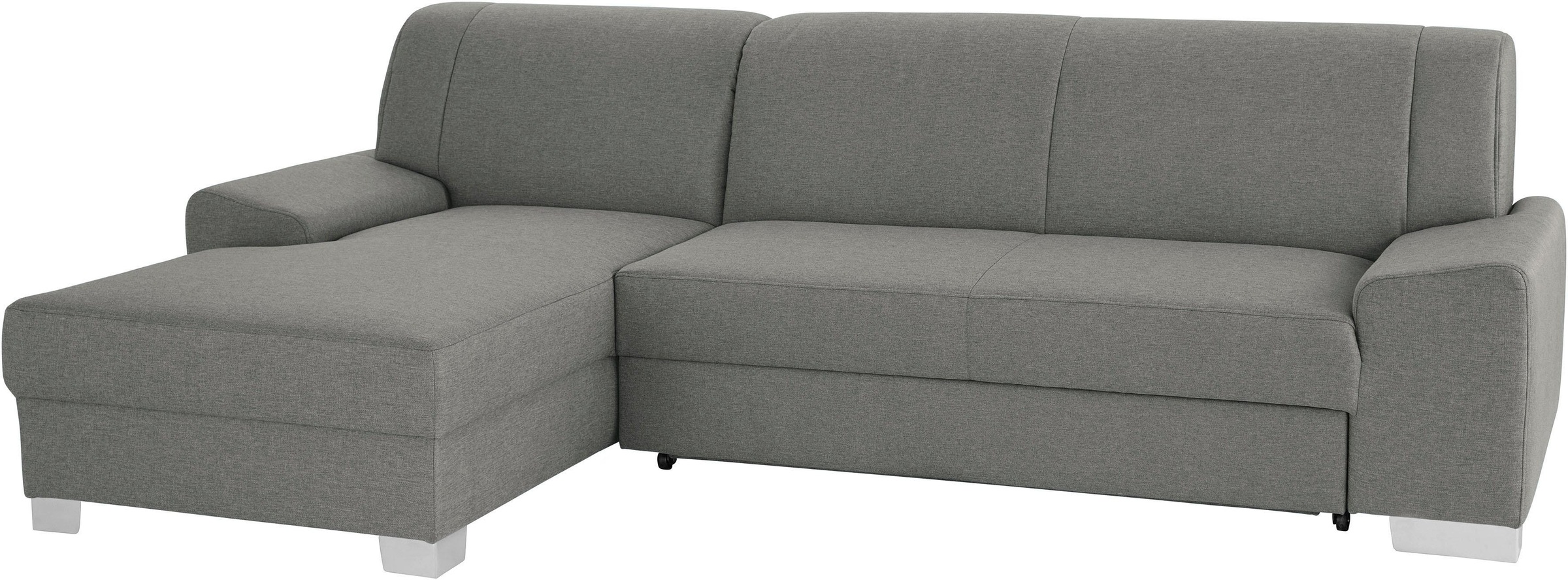 DOMO collection Ecksofa »Anzio L-Form, whlw. Bettfunktion, Federkern, hochwertig, Breite 271 cm«, Mit Bettfunktion, Recamiere links, Struktur fein, steel-grau