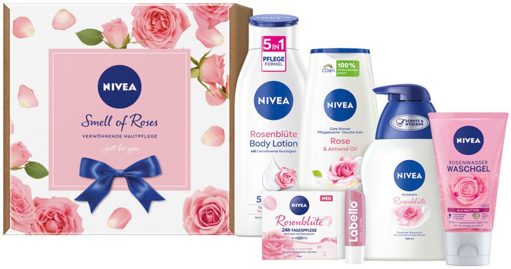 Nivea Pflege-Geschenkset »Smell of Roses«, (6 tlg.), Sinnliche Pflege mit zartem Rosen-Duft für Haut und Sinne.