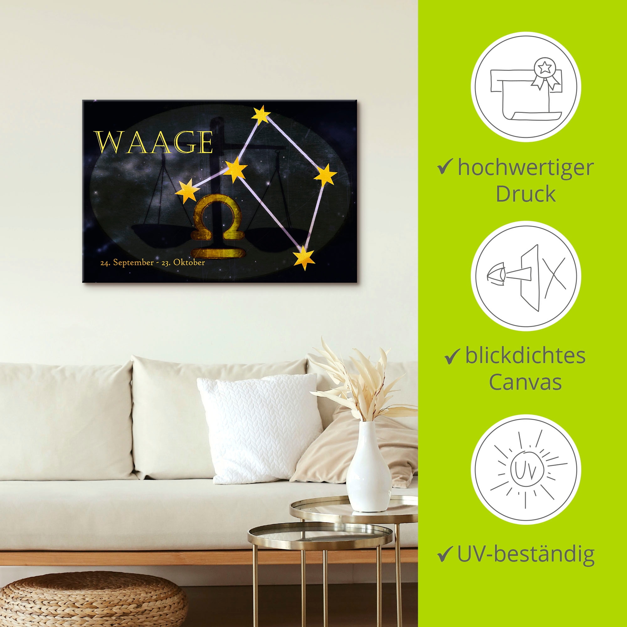 Artland Leinwandbild »Sternzeichen - Waage« Bilder von Sternzeichen 1 Stk. tlg. auf Holzrahmen gespannt