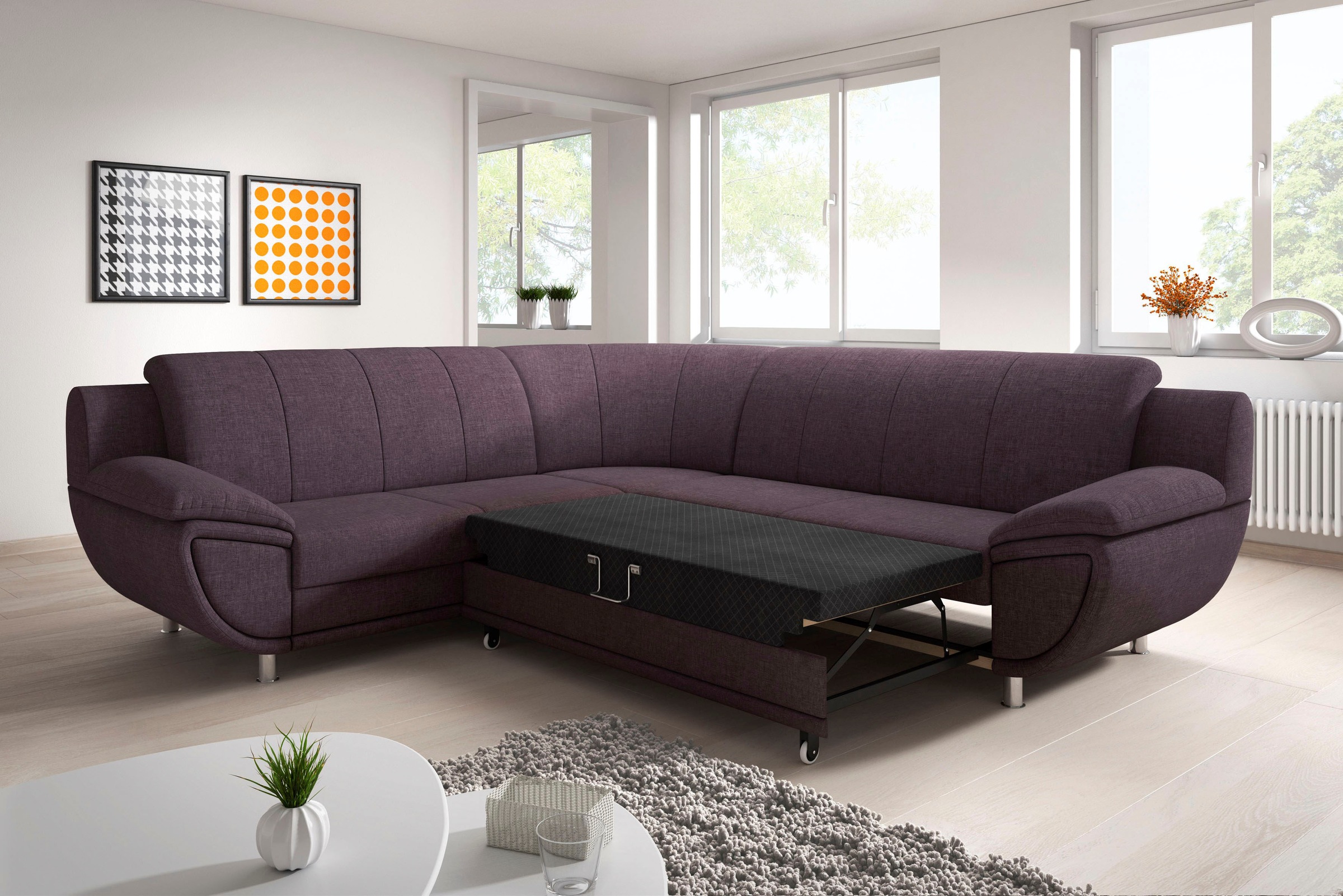 TRENDMANUFAKTUR Ecksofa »Rondo II, zeitlos & elegant, bequeme Armlehnen, L-Form«, wahlweise mit Federkern, wahlweise mit Bettfunktion, B/T 247/267cm