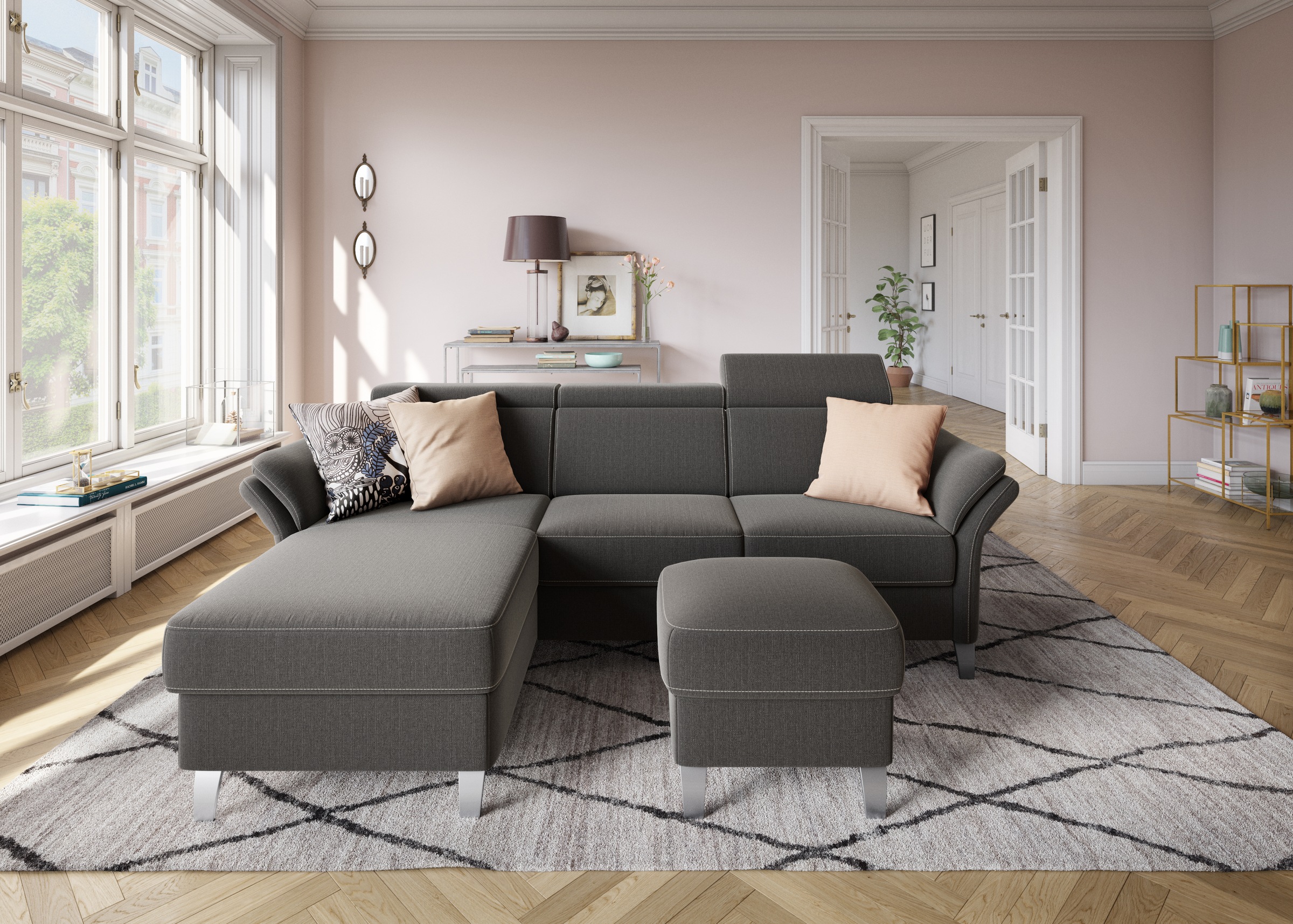sit&more Ecksofa »Vincenzo L-Form«, inklusive Kopfteilverstellung, wahlweise mit Bettfunktion, Bettkasten