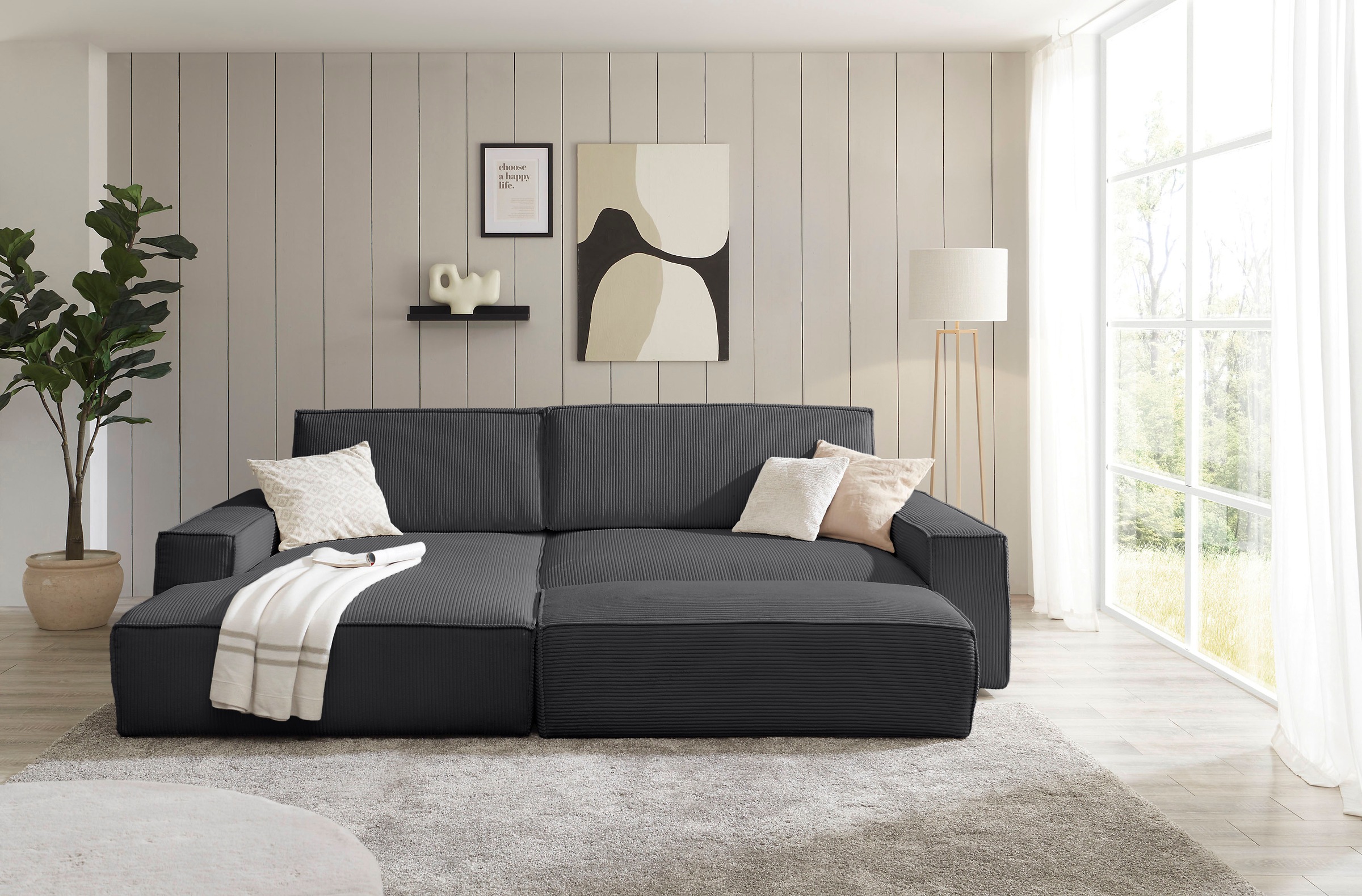 Home affaire Hocker »NEU: SHERWOOD XXL, Polsterhocker, Cord, Webstoff« rechteckig, bequemer Sitzkomfort, 130/60/44 cm, Krokodilverbinder