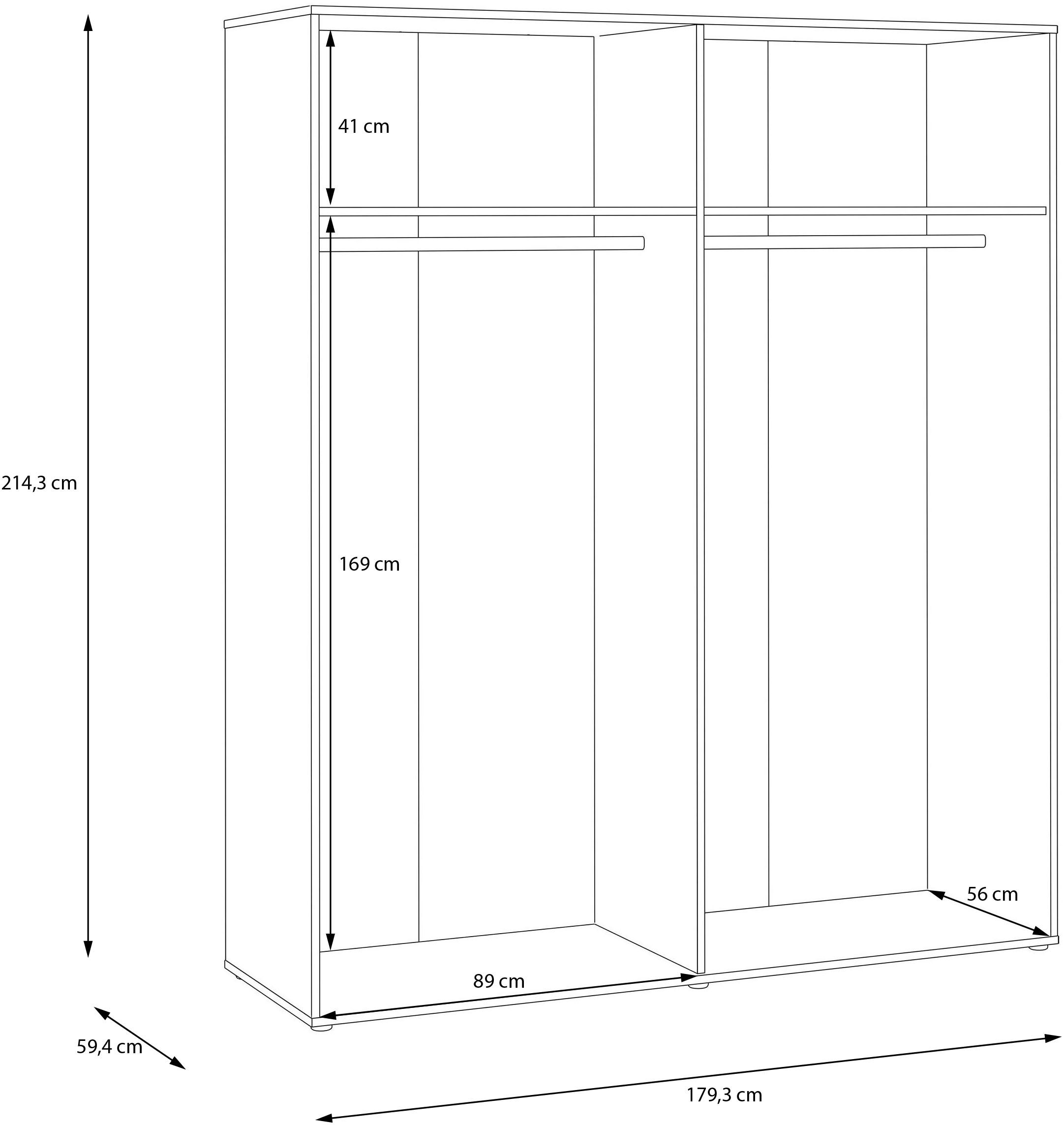 FORTE Kleiderschrank »Forte Seravel Drehtürenschrank, Lamellenoptik, 4 Türen« B/H/T 179,3/214,3/59,4 cm, Zubehör optional bestellbar