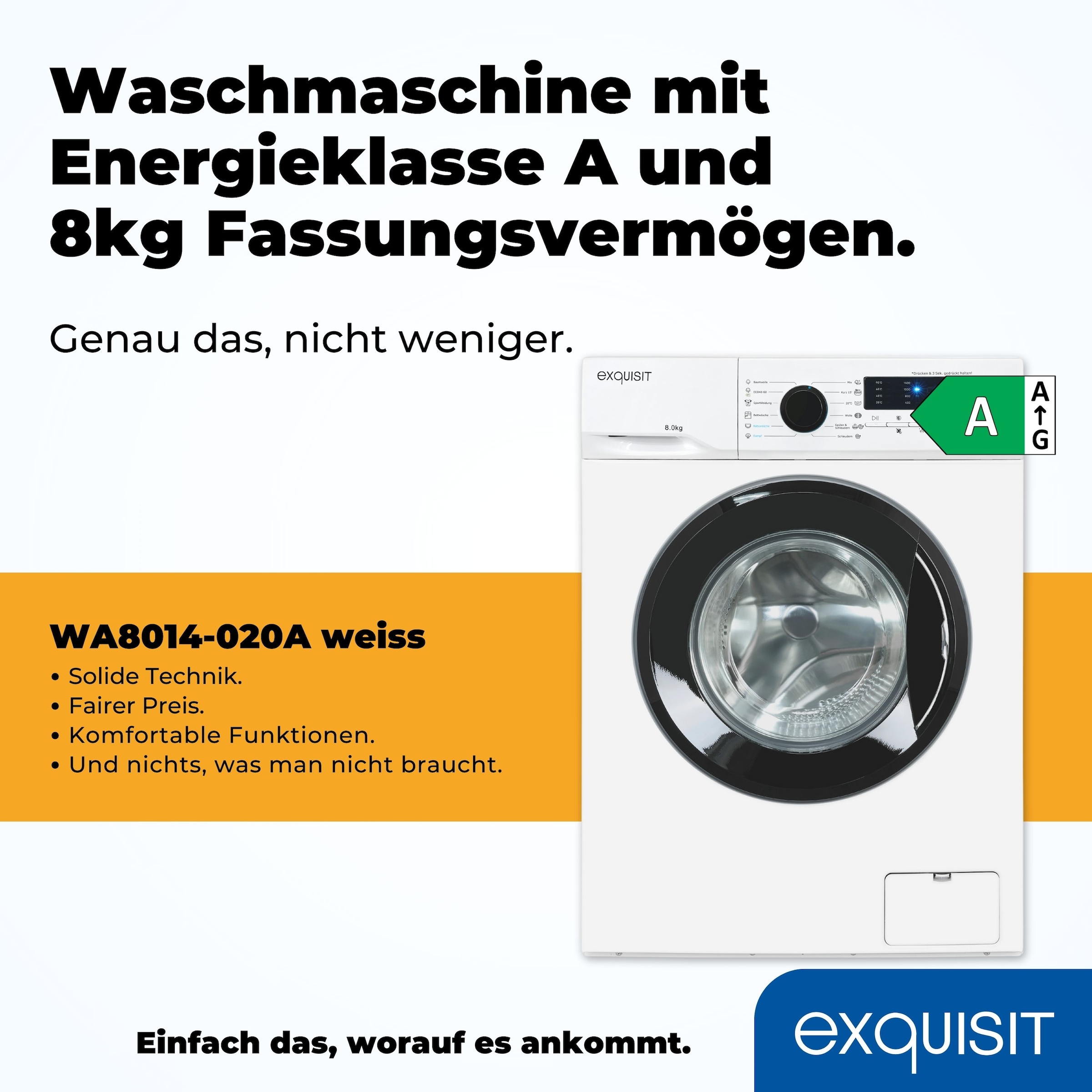 exquisit Waschmaschine »WA8014-020A weiss«, 8 kg, 1400 U/min