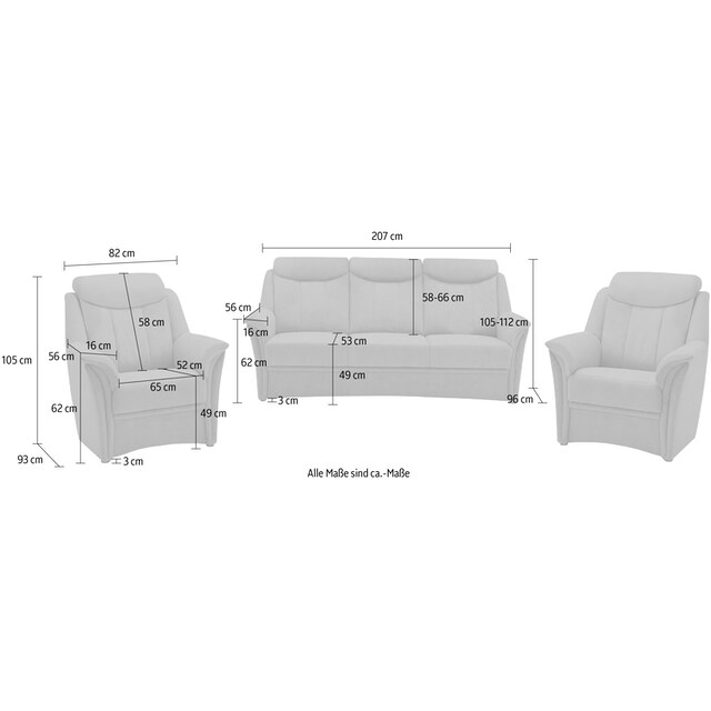 Rechnung VILLA Sitzhöhe Sessel auf cm, 3 46 (Set, und Polstergarnitur 2x tlg.), Kopfteilverstellung, BECK 3-Sitzer »Lugano«, kaufen in