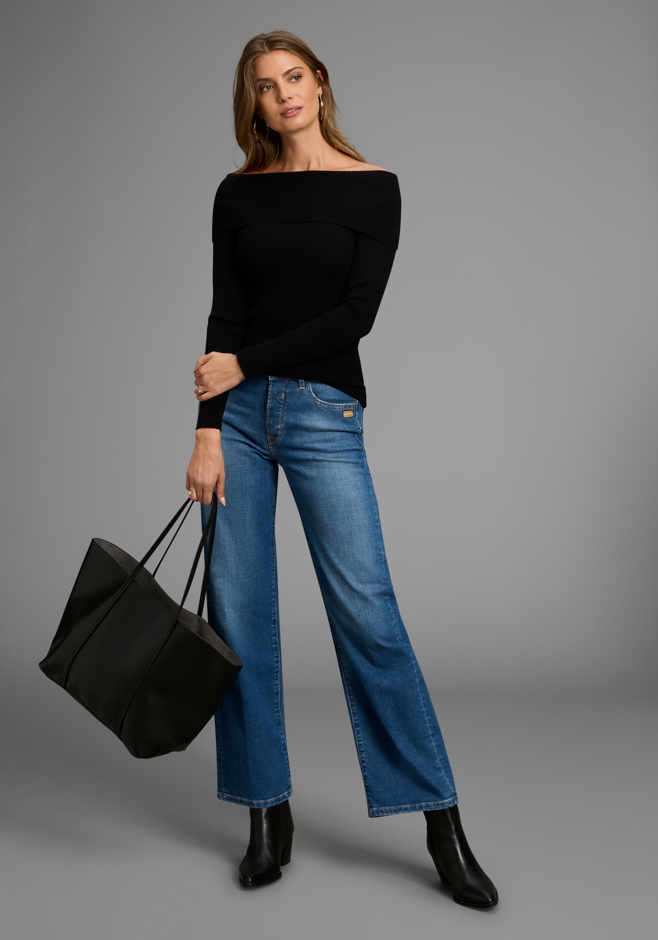 Laura Scott Strickpullover Feinstrickpullover in trendy Carmen Shape - NEUE KOLLEKTION