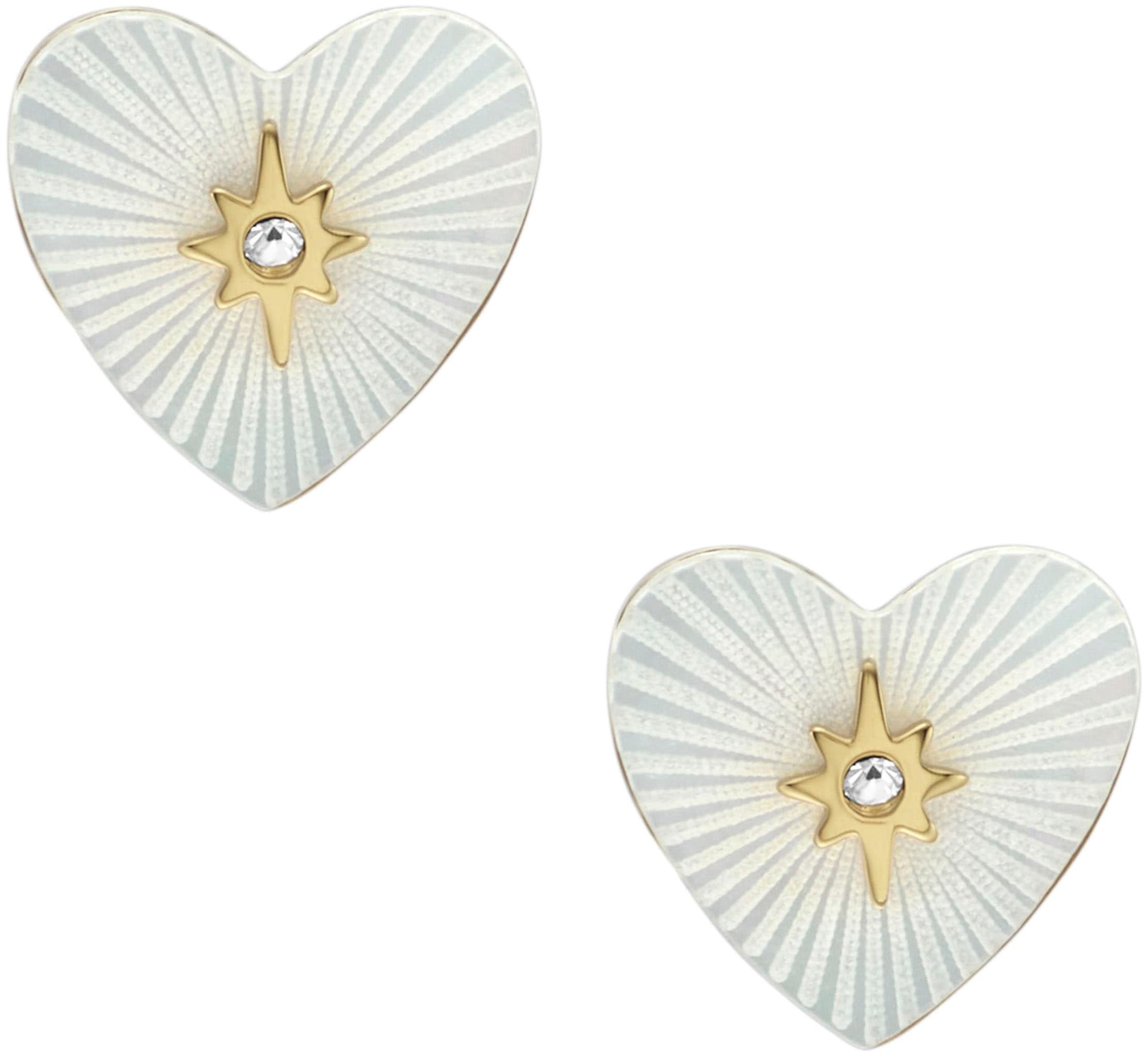 Fossil Paar Ohrstecker »Schmuck Geschenk Edelstahl RADIANT LOVE HEART, JF04732710«, mit Glasstein - mit Perlmutt