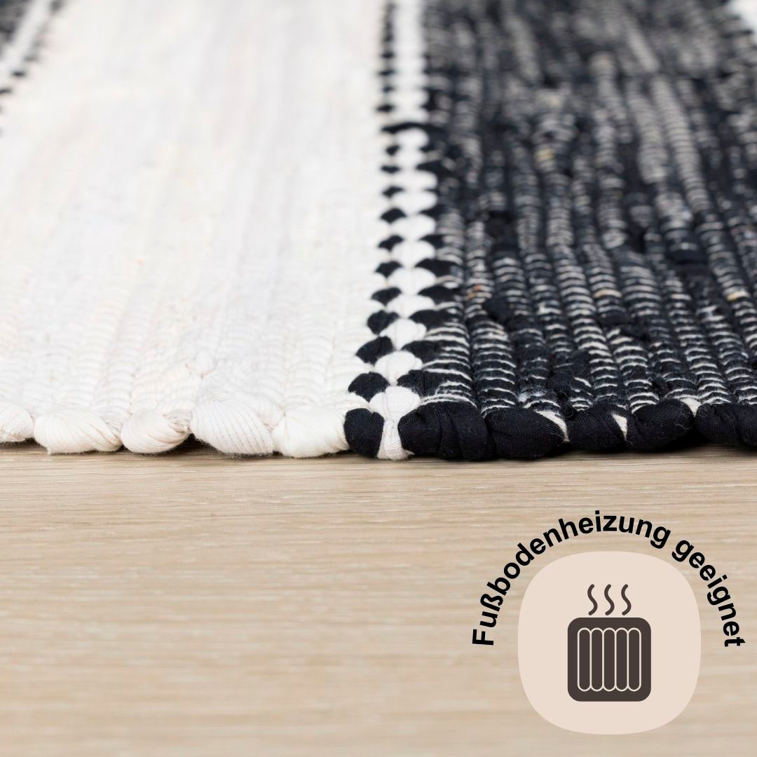 Myflair Möbel & Accessoires Teppich »Karim«, rechteckig, 10 mm Höhe, Handweb Teppich, gestreift, 90% Baumwolle, handgewebt, mit Fransen