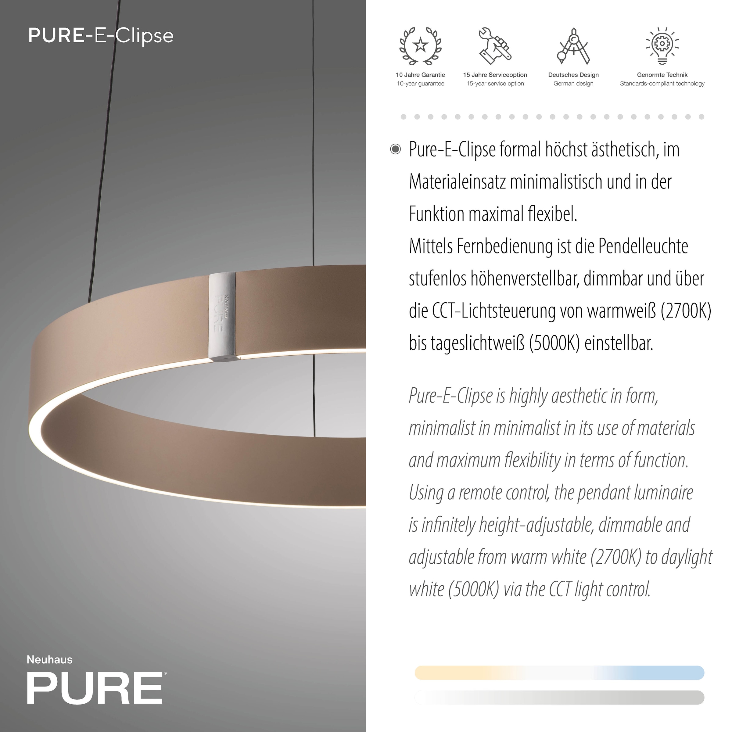 Neuhaus PURE LED Pendelleuchte »PURE E-Clipse« LED-Board 1 Stk. warmweiß - kaltweiß e-LIFT®-Funktion, CCT, dimmbar über Fernbedíenung