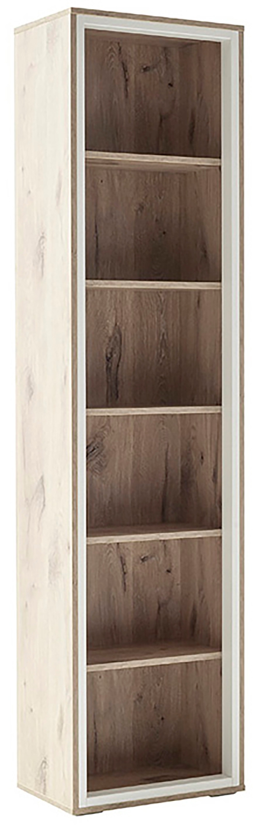 MCA furniture Vitrine »SANTERNO«, 6 Fächer, Regal, Korpus Beleuchtungsrahmen Soft White, Höhe 197 cm