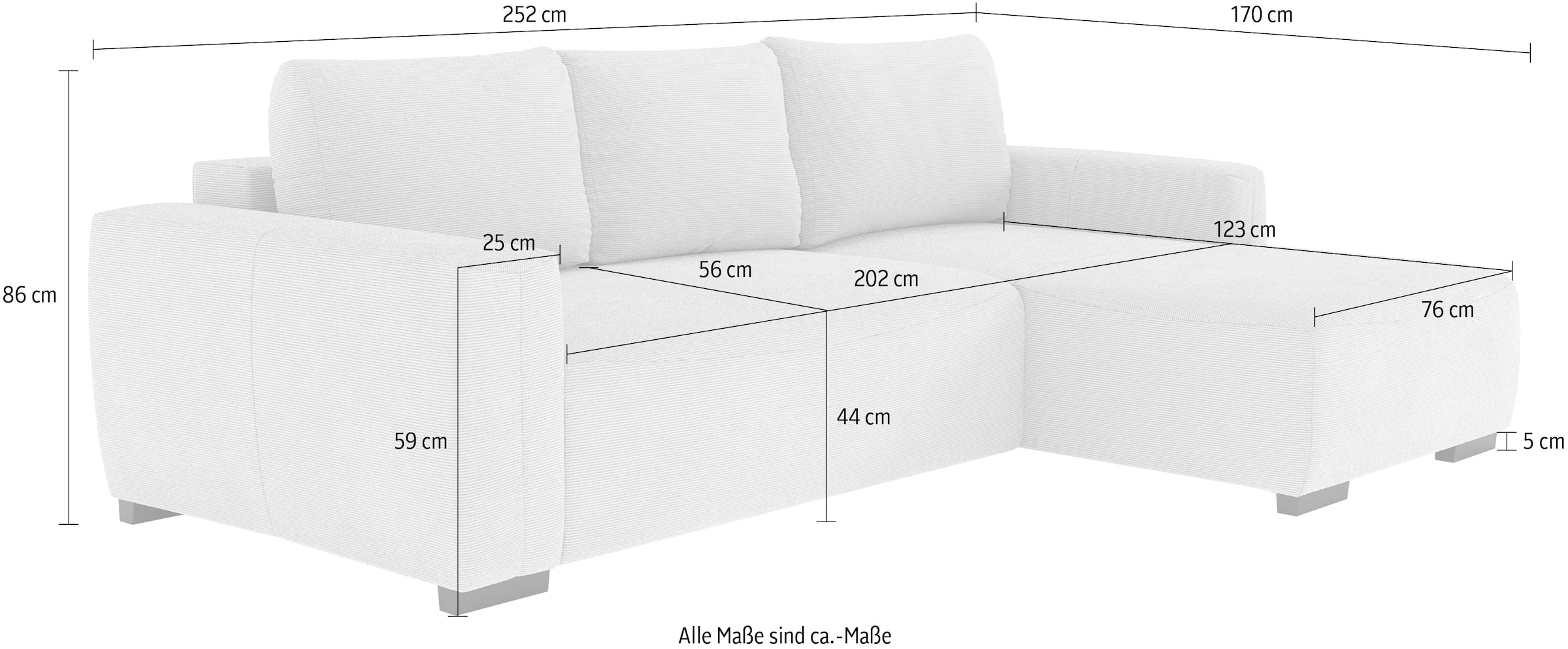 COTTA Ecksofa »Giro L-Form, Recamiere, Breite 252 cm« wahlweise mit Bettkasten und Trendbezug CORD!