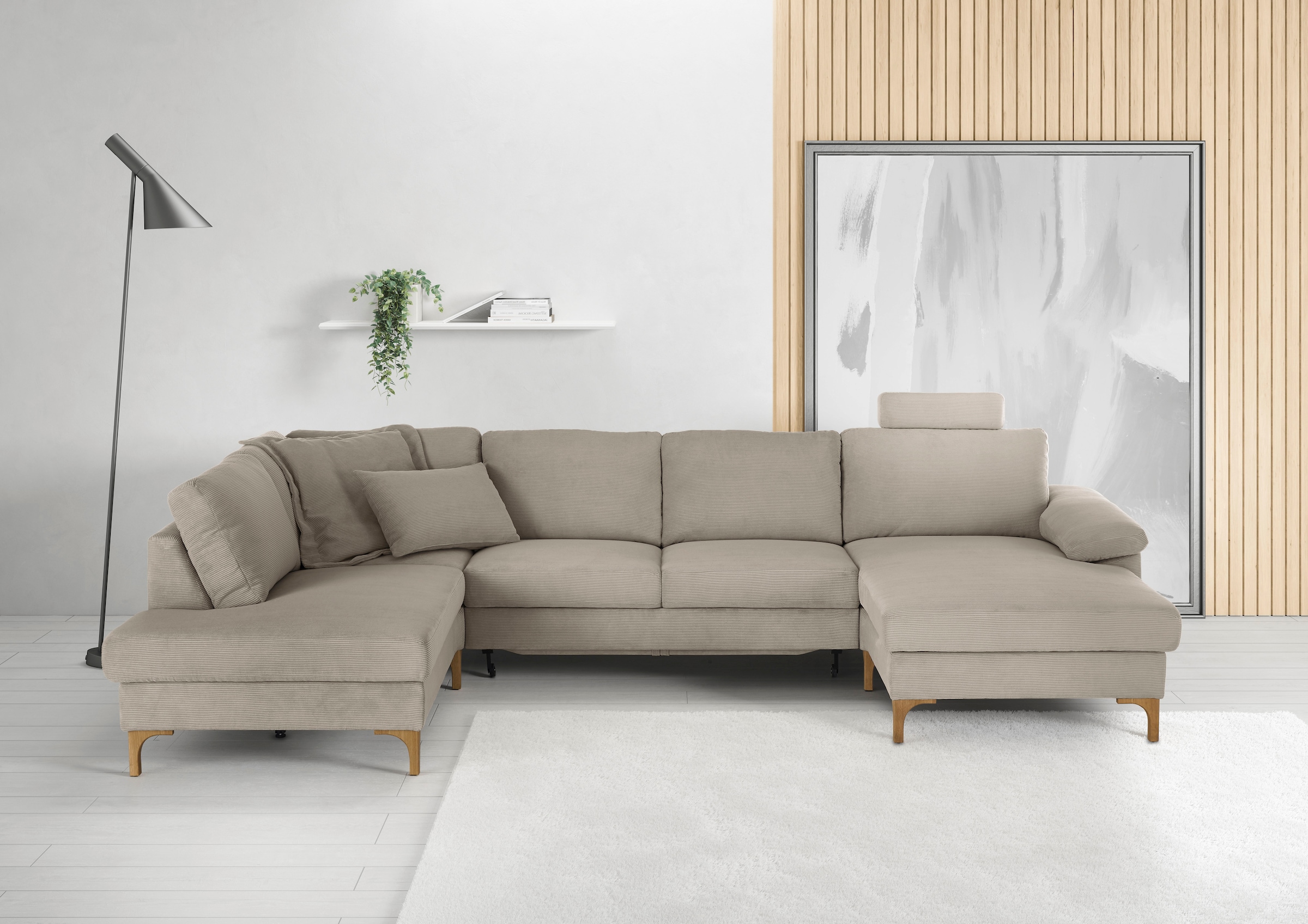 3C Candy Wohnlandschaft »Lecce, wahlweise PUR-Schaumstoff oder Tonnentaschenfederkern U-Form« Bettkasten in Umbauecke und Longchair, sowie Querschläfer im 2-Sitzer