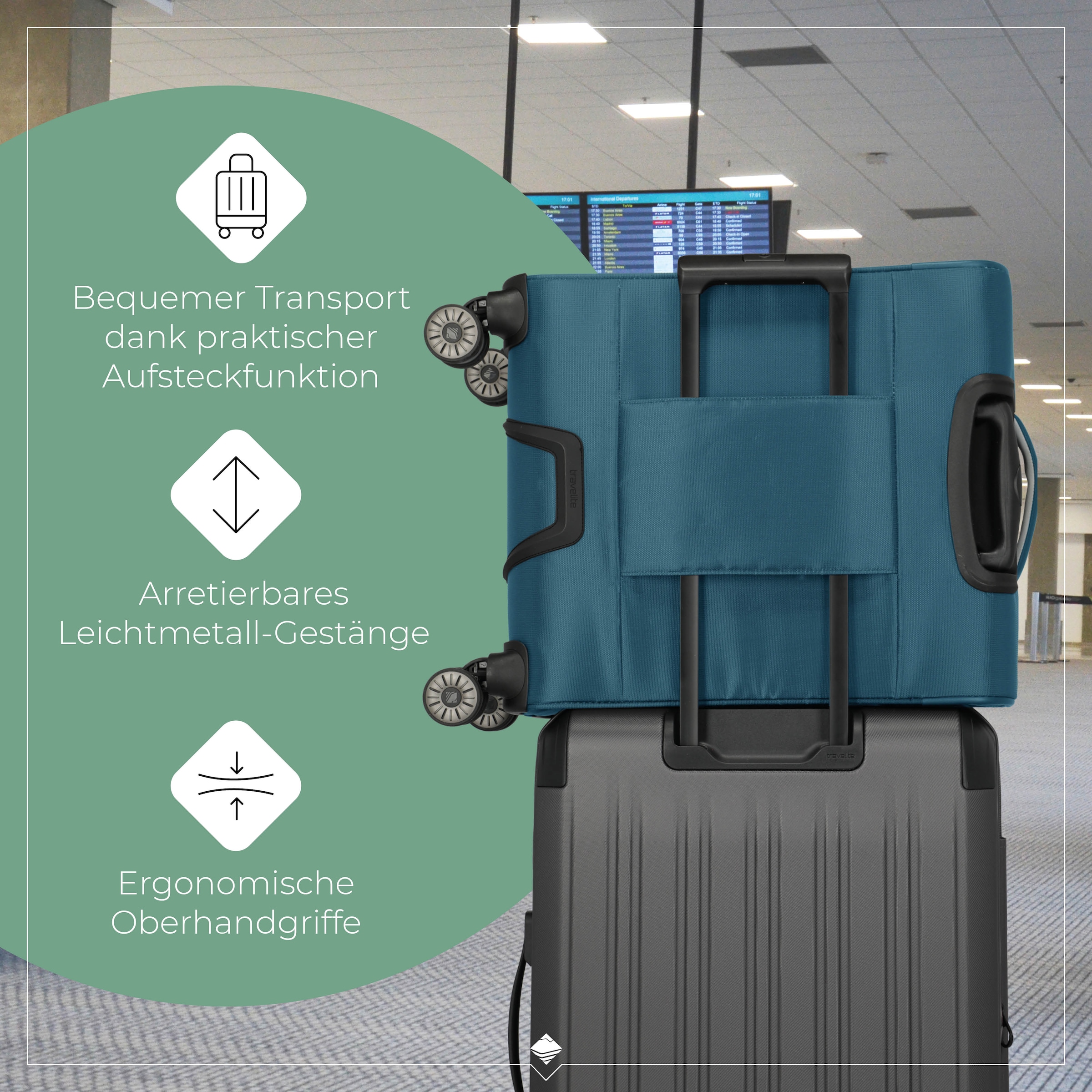 travelite Handgepäck-Trolley »JETPACK Max 4 Cabin Handgepäck Koffer« 41 l 4 Rollen Weichgepäck, passend für Ryanair, Condor und viele gängige Airlines