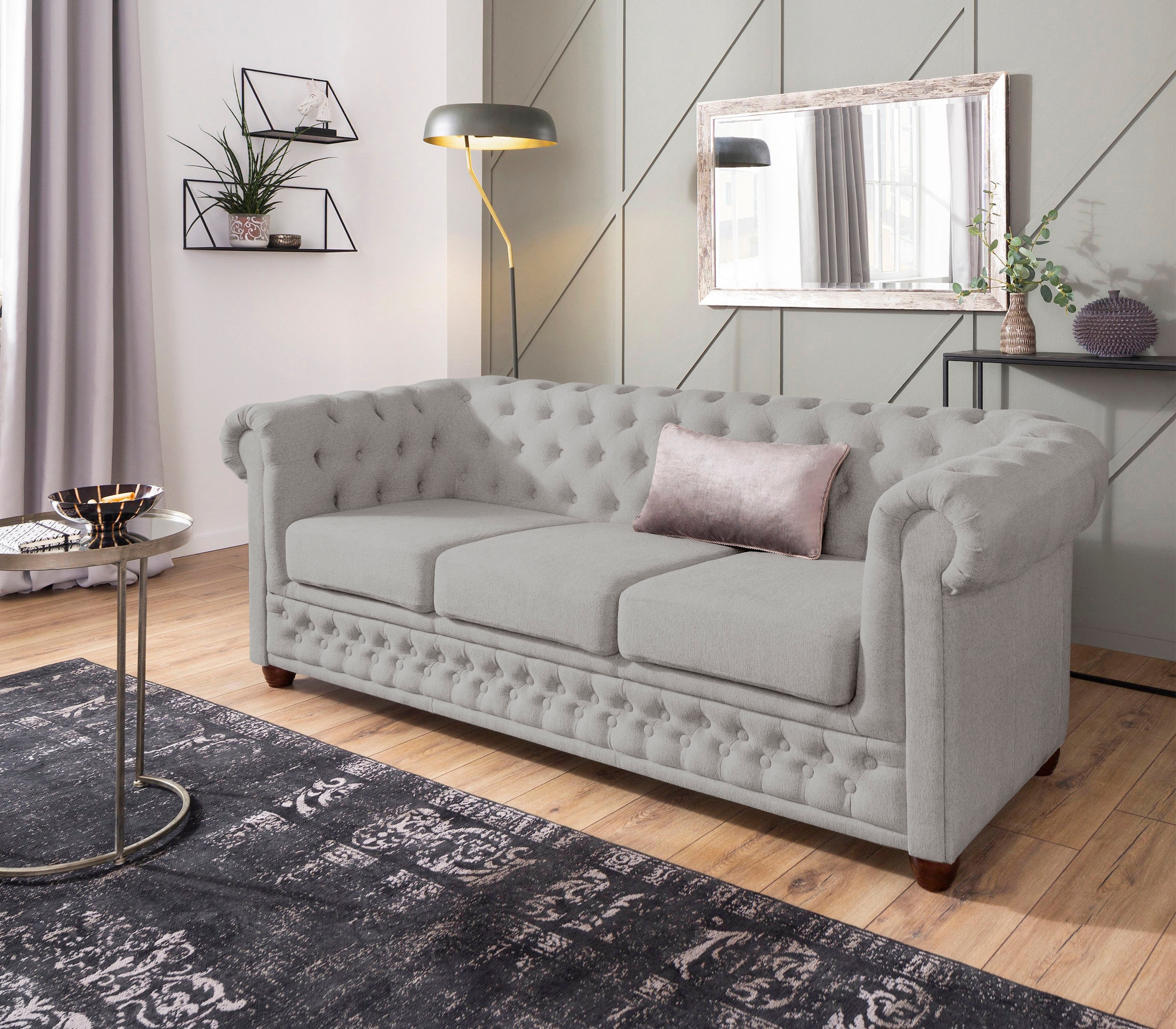 Home affaire Chesterfield-Sofa »New Castle«, mit hochwertiger Knopfheftung in Chesterfield-Design, B/T/H: 203/86/72