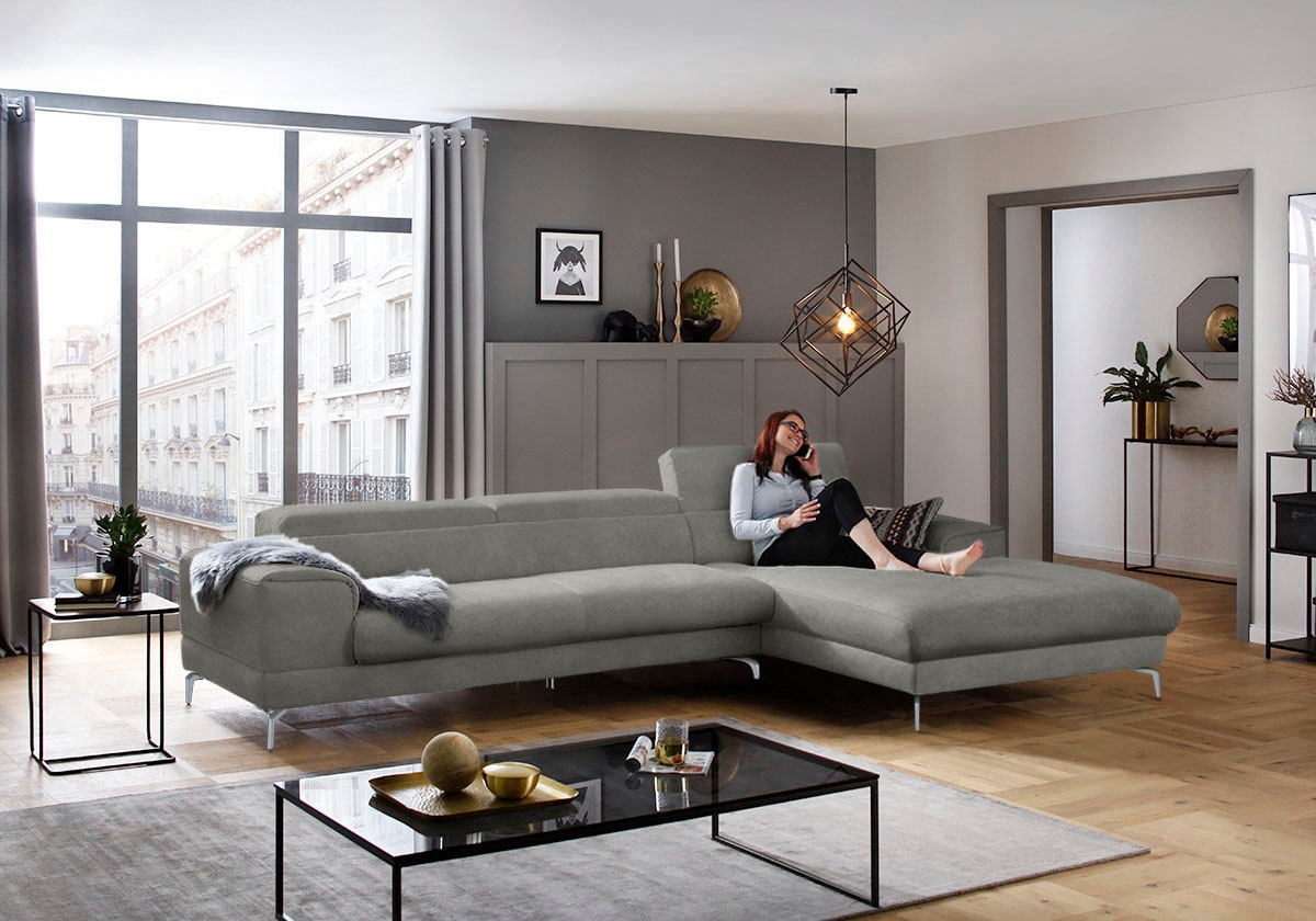 W.SCHILLIG Ecksofa »piedroo, Designsofa mit tollem Sitzkomfort, bequem und elegant, L-Form«, Kopfteilverstellung, wahlweise mit Sitztiefenverstellung, Breite 343cm