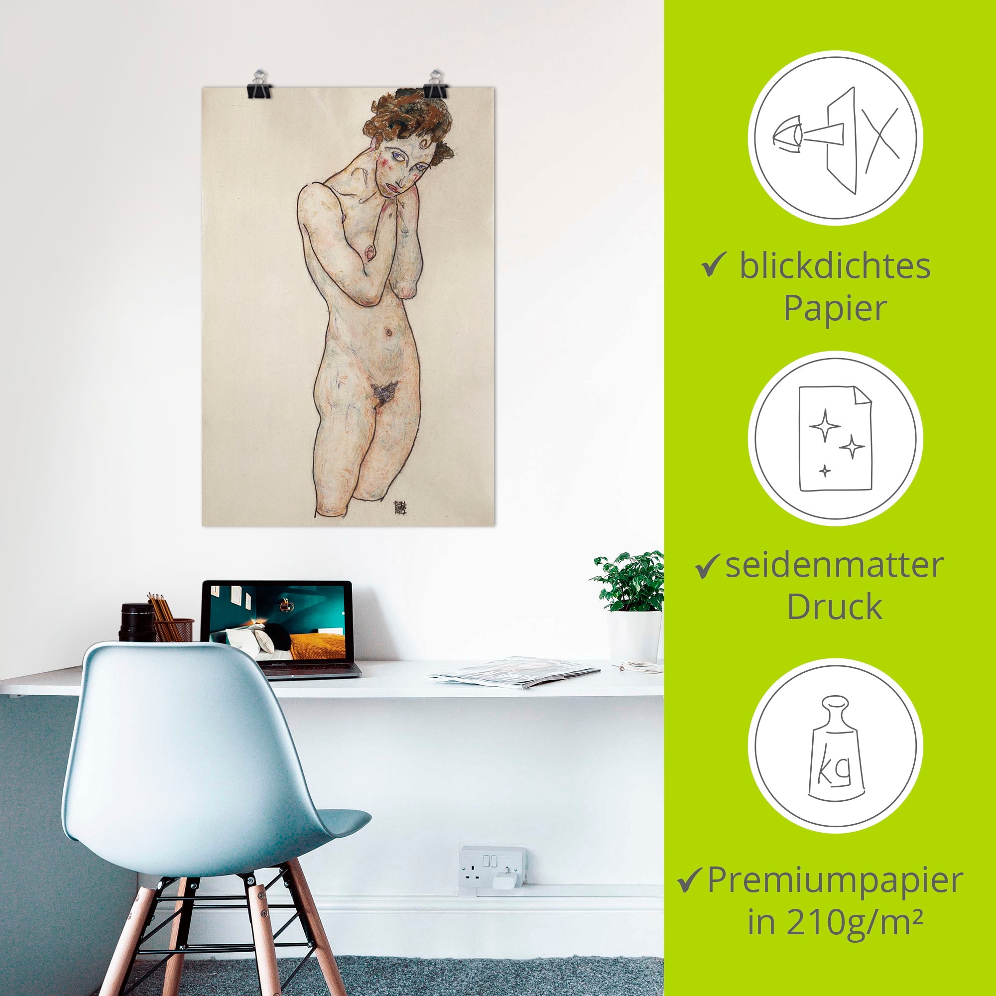 Artland Kunstdruck »Stehender weiblicher Akt. 1917.« Frau 1 Stk. tlg. als Alubild, Leinwandbild, Wandaufkleber oder Poster in versch. Größen