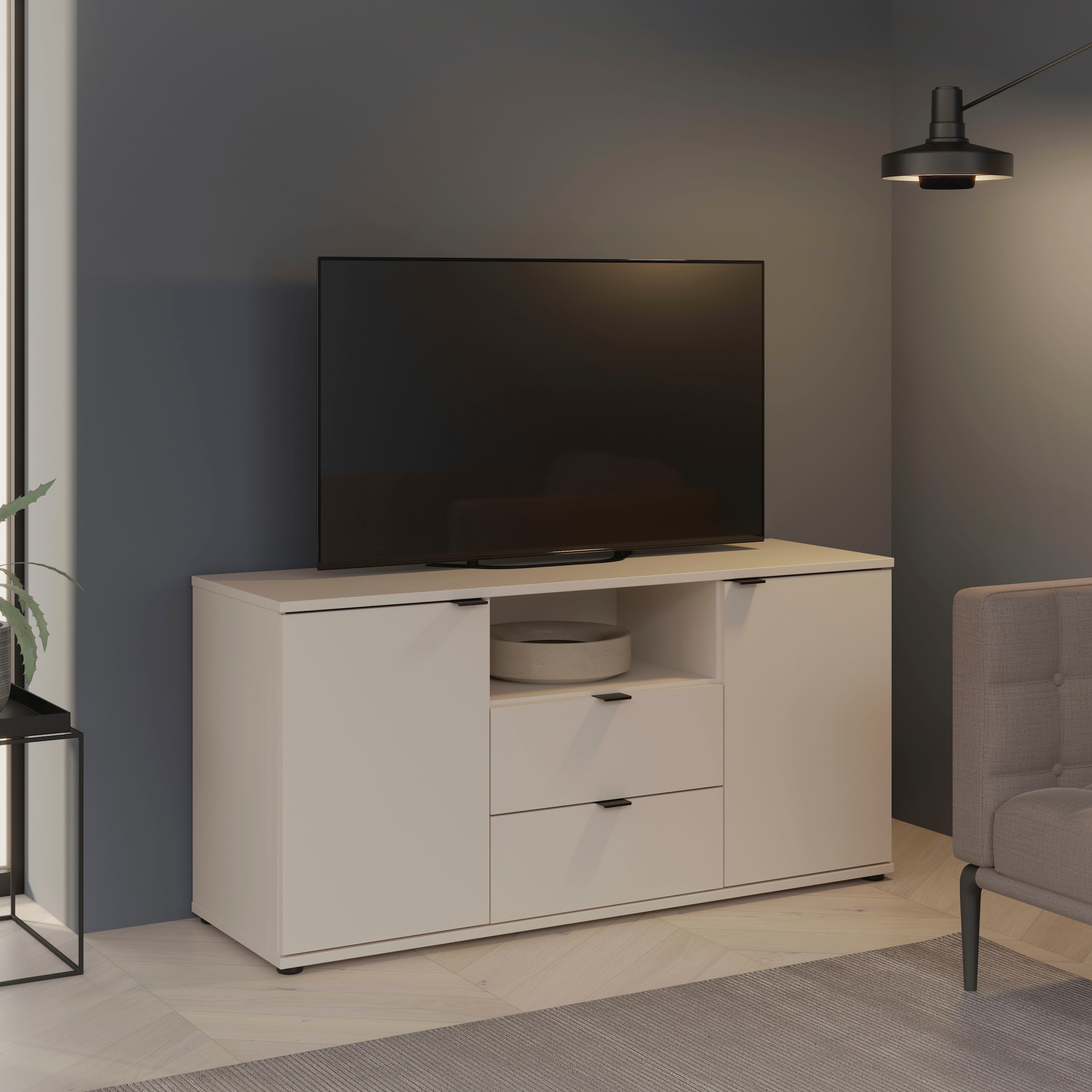 FORTE Lowboard »Ganymede«, (Breite 129,8cm), TV Board, Stauraum, Schublade; Metallgriffe, Kabelführung