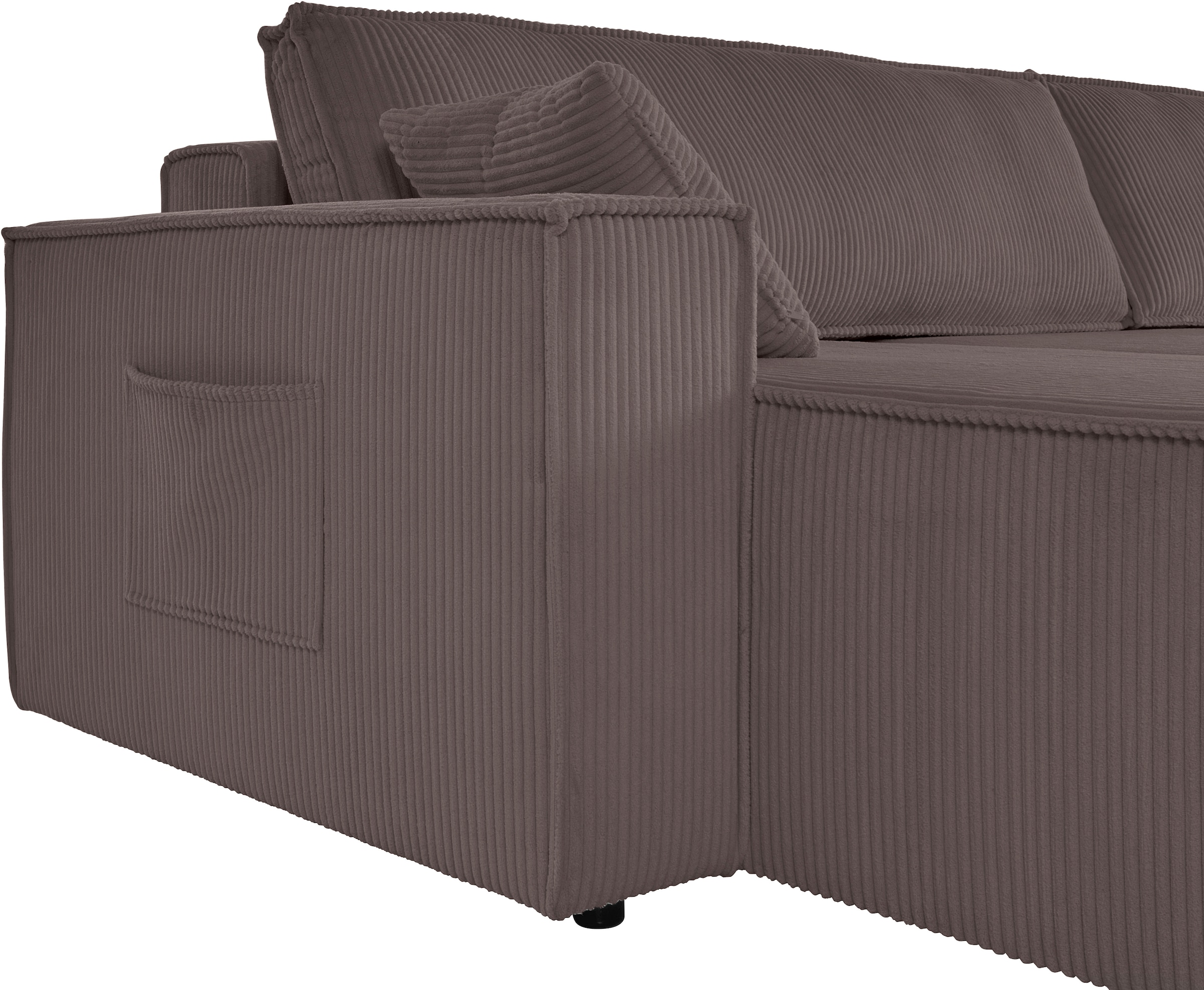 OTTO home Wohnlandschaft »Cassi, 311 cm, U-Form, Schlafsofa, Dauerschläfer, Boxspringfederung«, Schlaffunktion (133/270cm), Bettkasten, Seitentaschen, Cord-Bezug