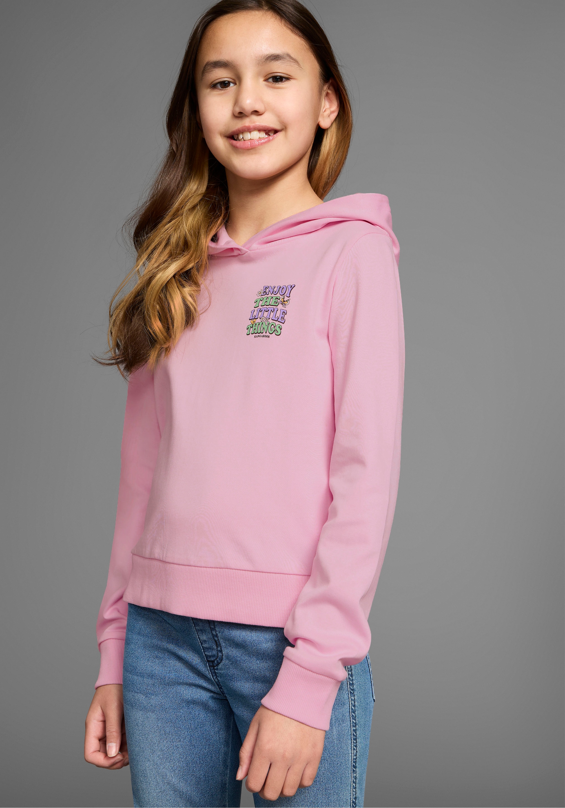 KangaROOS Kapuzenshirt »Shirt mit Rückendruck« in kurzer Form