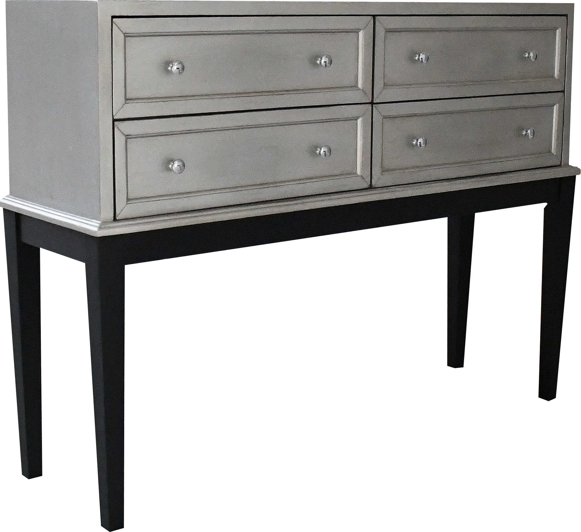 Leonique Kommode »Claudi«, Kommode, schwarze Holzbeine, Matt-Silber, 4 Schubkästen, 122x26x90 cm