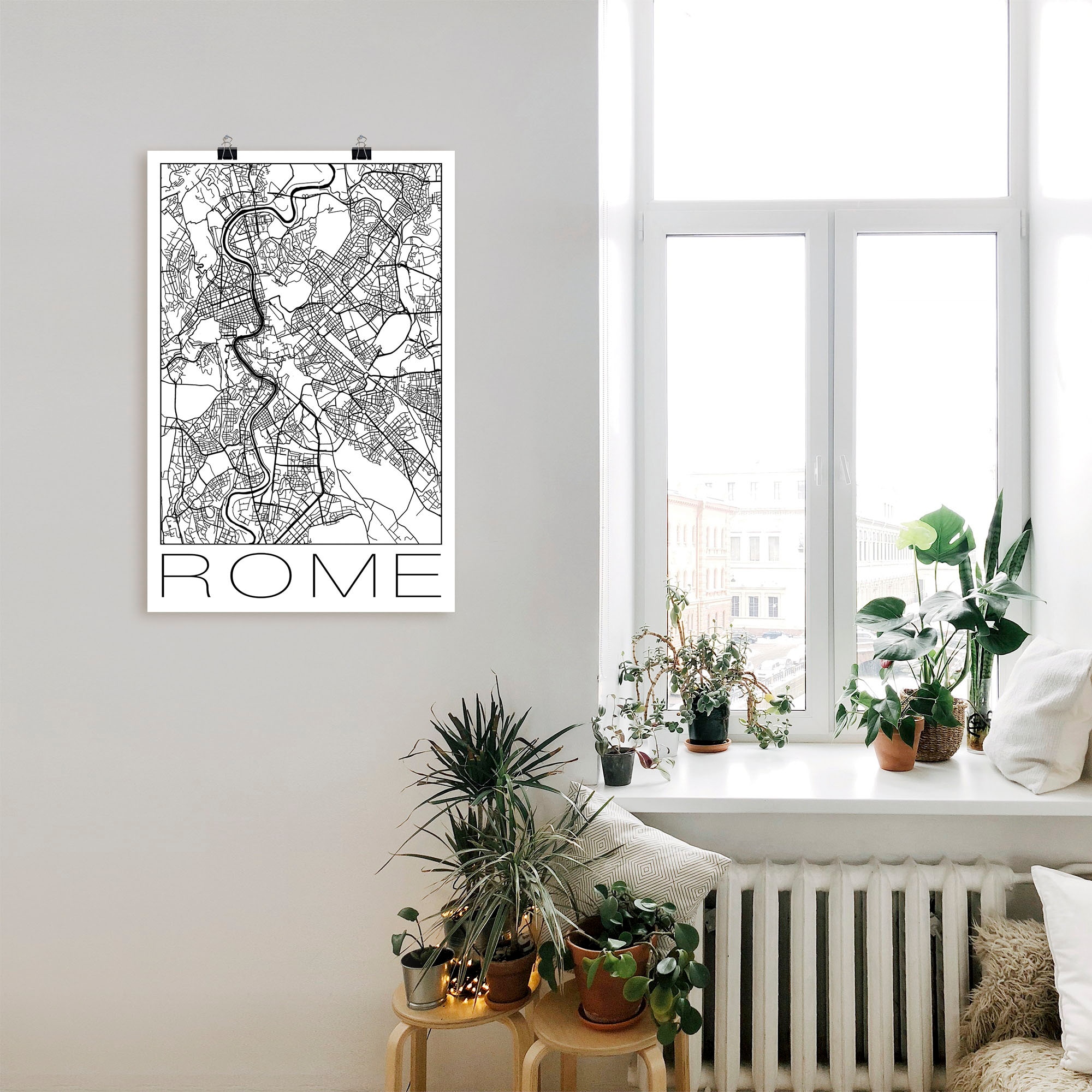 Artland Poster »Retro Karte Rom Italien Schwarz & Weiß«, Italien, (1 St.), als Alubild, Leinwandbild, Wandaufkleber oder Poster in versch. Größen