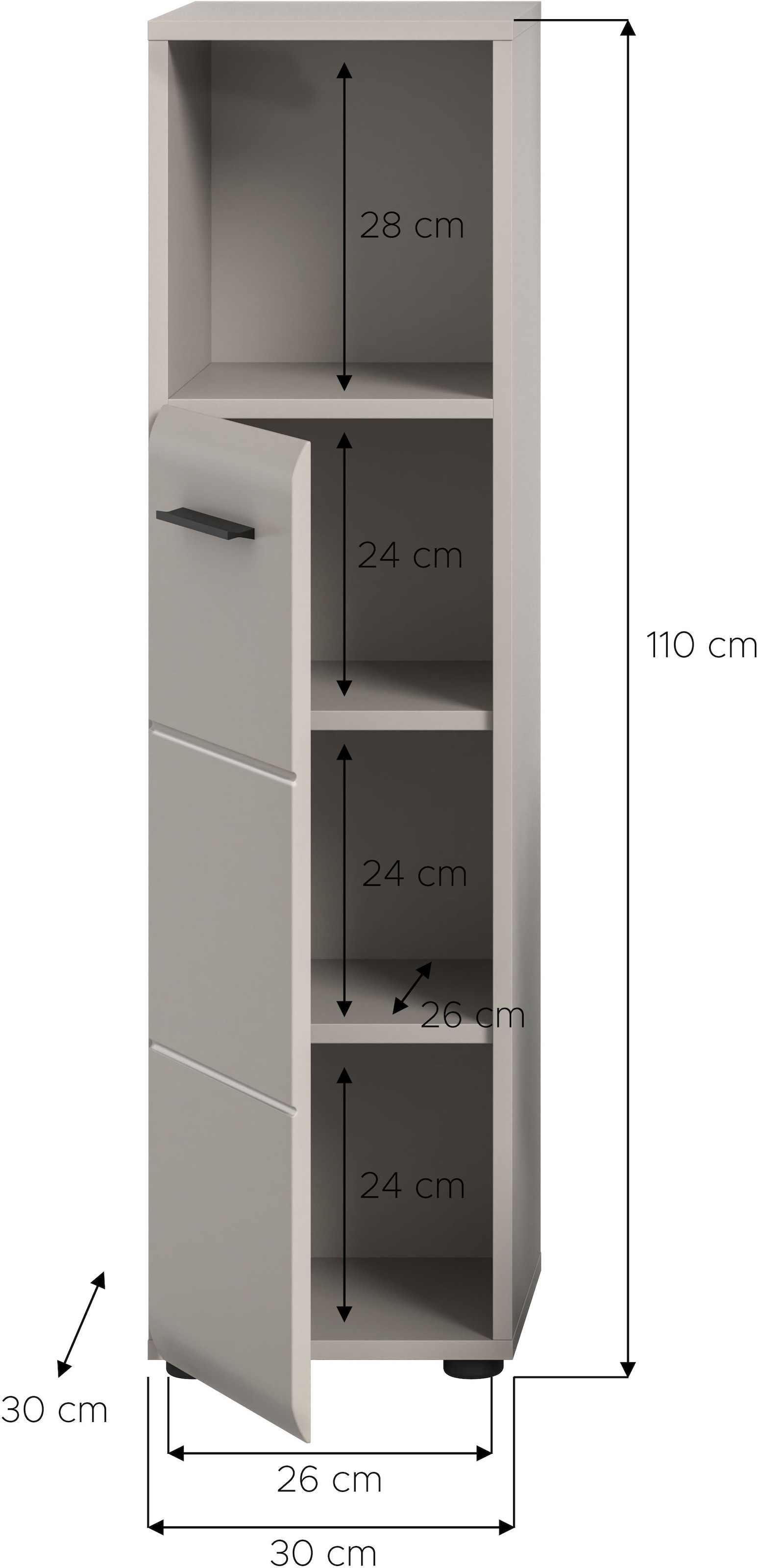 welltime Midischrank »FLORENZ,  Höhe 110 cm, 1 Tür, 2 Fachböden, 1 offenes Fach« TOPSELLER!, 1 Stk. tlg. Türanschlag wechselbar, hochwertige MDF Front, Badschrank, Bad