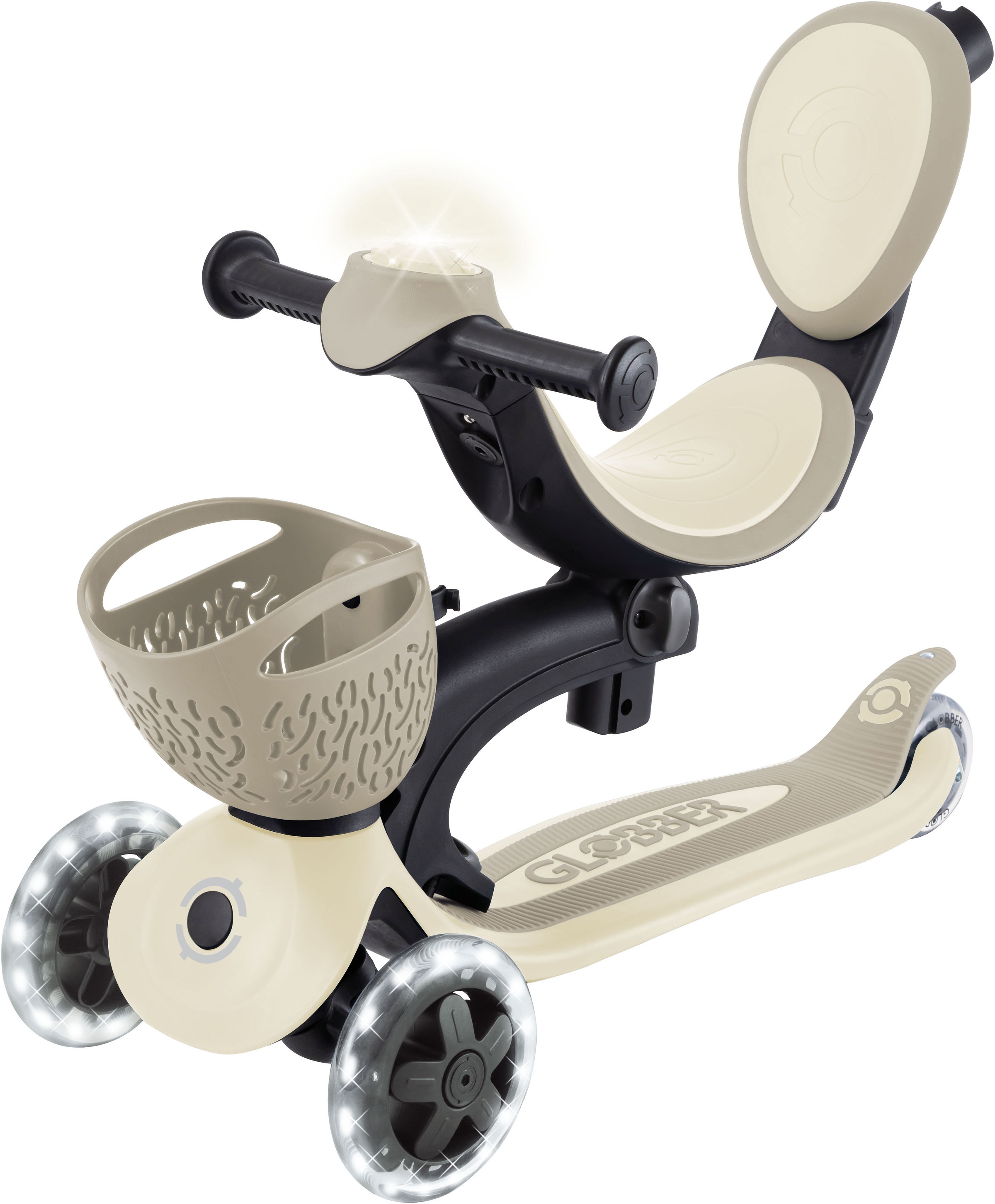 Globber Tretroller »GO-UP BABY 360 LIGHTS, mit Leuchtrollen und Leuchtmodul« Aufsitzrad, Laufrad und Scooter in Einem