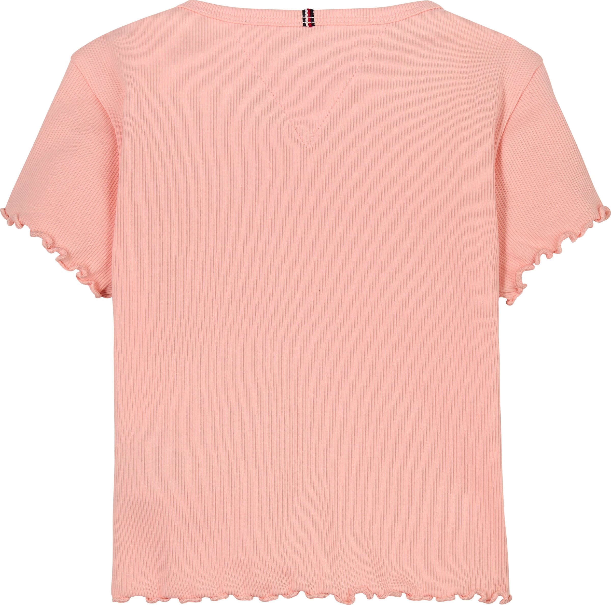 Tommy Hilfiger T-Shirt »ESSENTIAL RIB TOP mit Babylock-Kanten und Stickerei«, unifarben, casual, regular fit, Baumwollmix, Rundhals