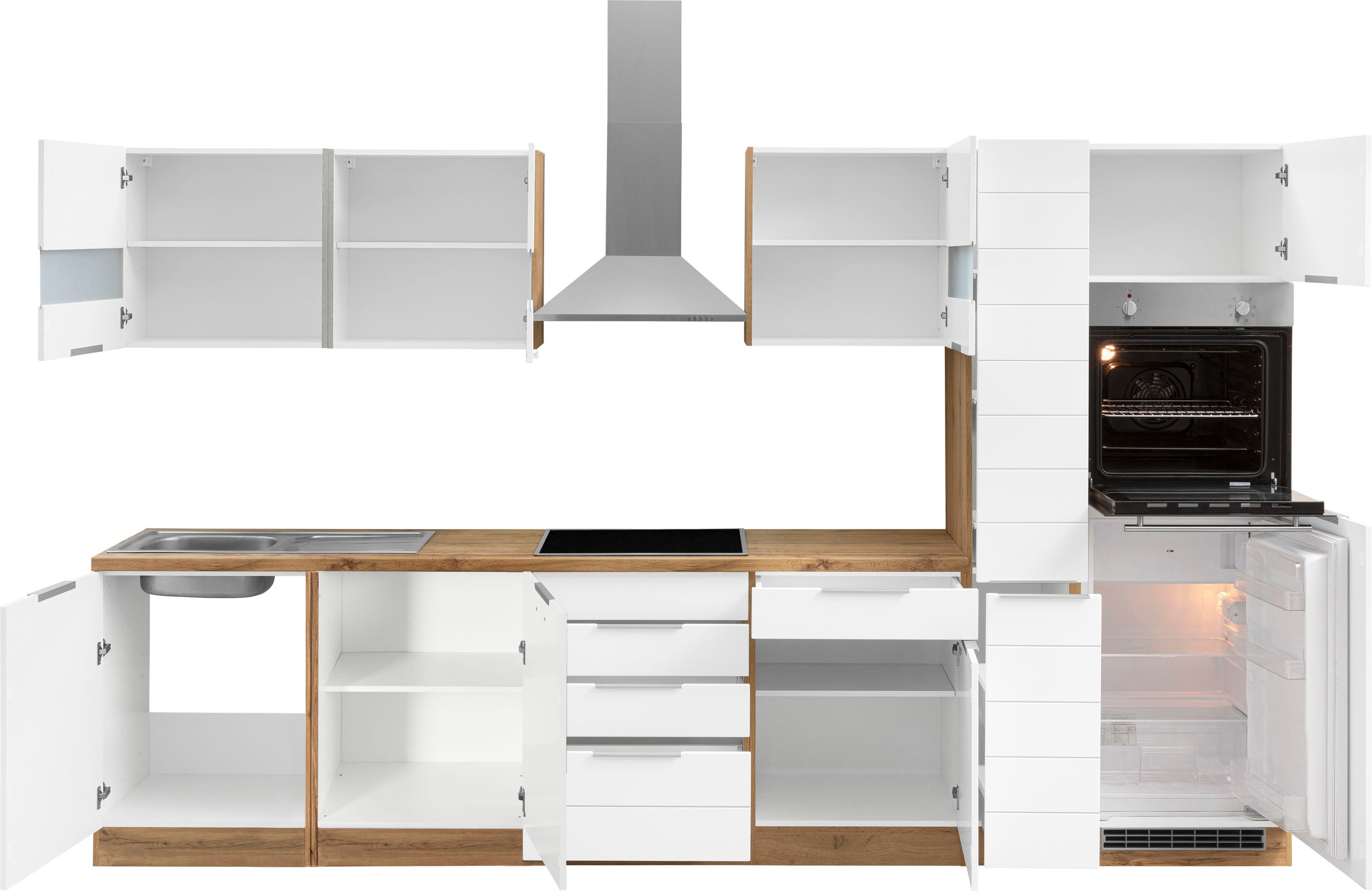 KOCHSTATION Küchenzeile »KS-Luhe« 330 cm breit, wahlweise mit oder ohne E-Geräten, gefräste MDF-Fronten