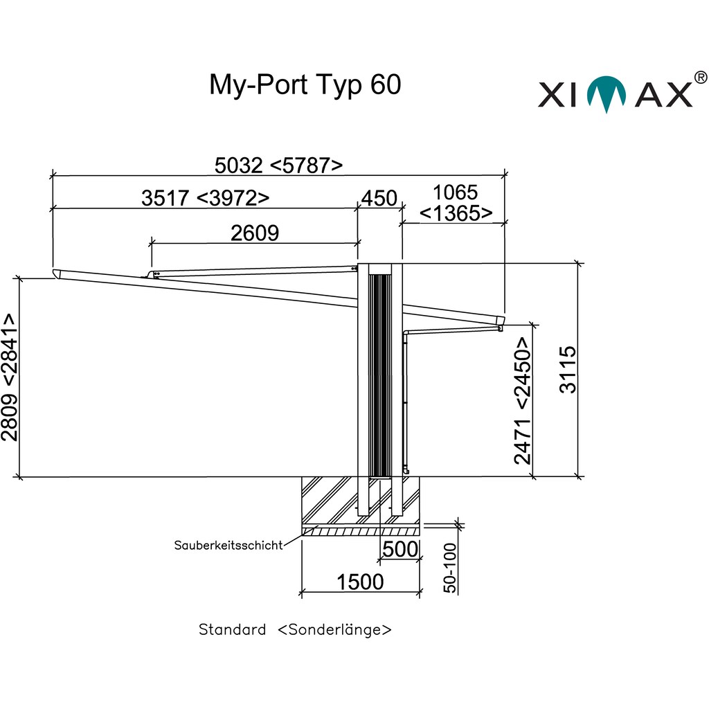 Ximax Einzelcarport »My-Port Typ 2458 Typ 60 Sonderhöhe-Edelstahl-Look«, Aluminium, 198 cm, edelstahlfarben