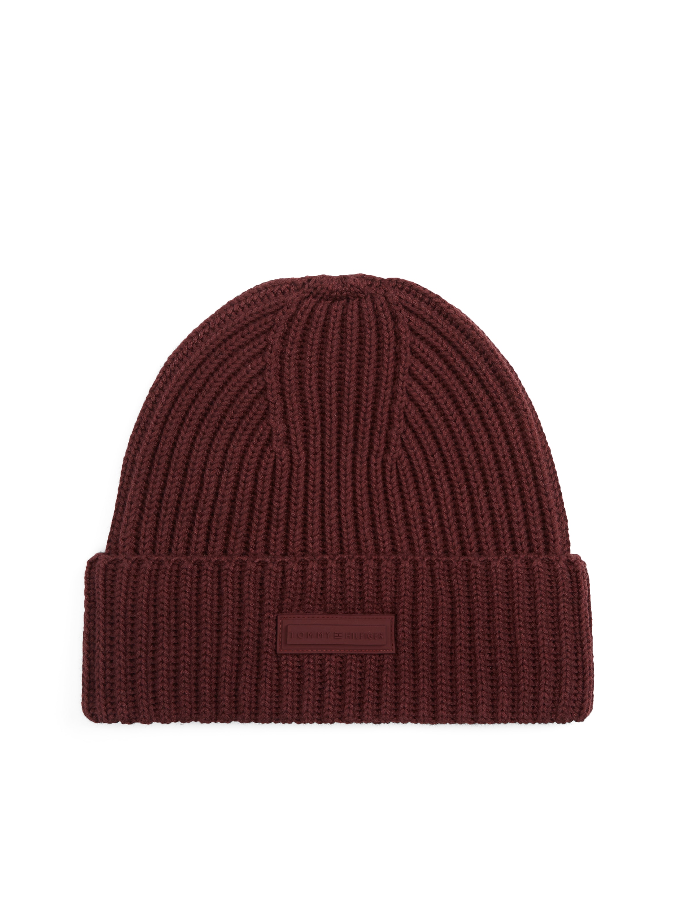 Tommy Hilfiger Beanie »TH FOUNDATION« Strick, mit gummiertem Logo und Wolle