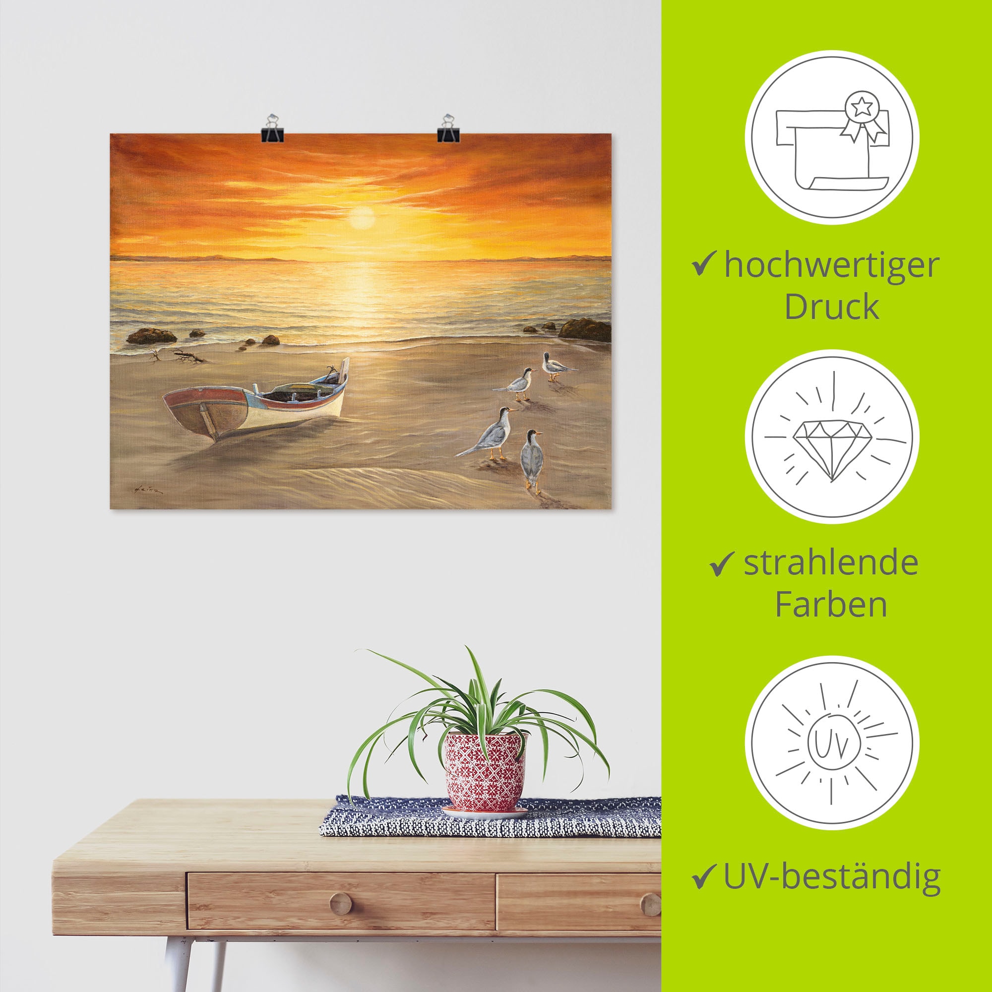 Artland Wandbild »Möwen« Sonnenaufgang & -untergang 1 Stk. tlg. als Alubild, Leinwandbild, Poster in verschied. Größen