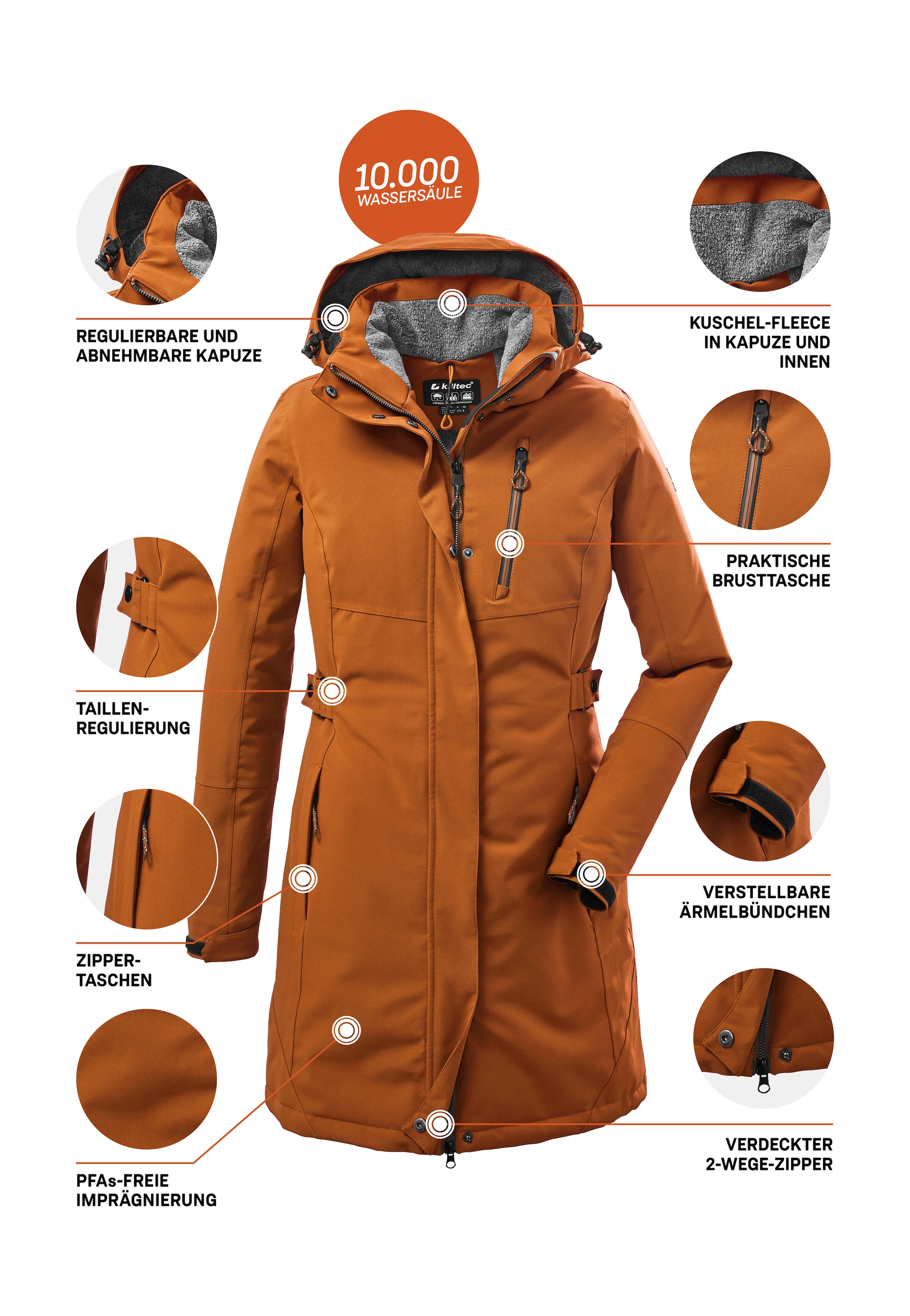 Killtec Parka »KOW 165 WMN PRK«, Wasser- und winddichter Parka mit Teddyfleece und abnehmbarer Kapuze