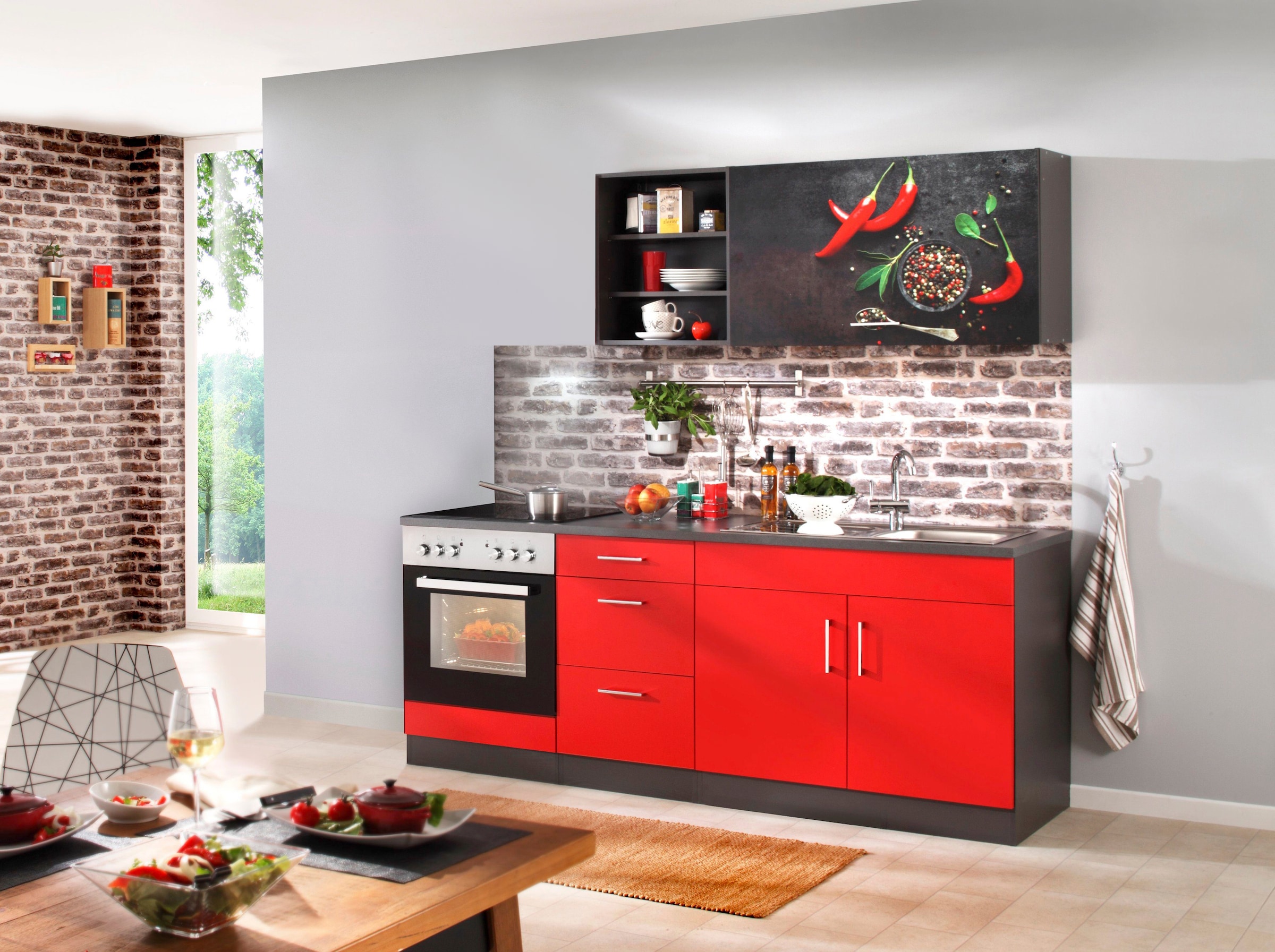 KOCHSTATION Küchenzeile »KS-Paris«, ohne E-Geräte, Breite 210 cm
