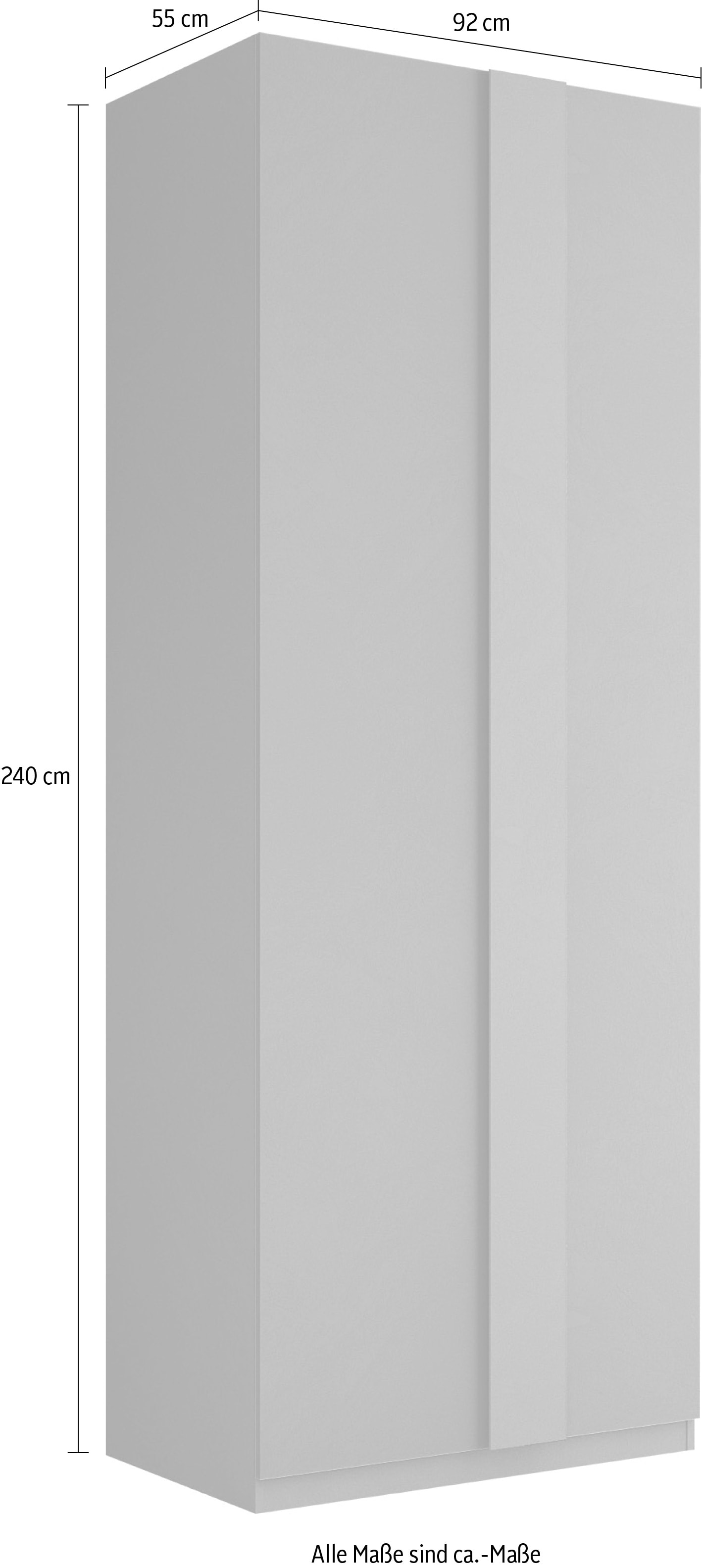 Home affaire Drehtürenschrank »Jupiter, Kleiderschrank in 3 Breiten, trendiges Steingrau, Griffblende« B/H 92/240 cm, 2-türig, 22 mm starker Boden, funktional